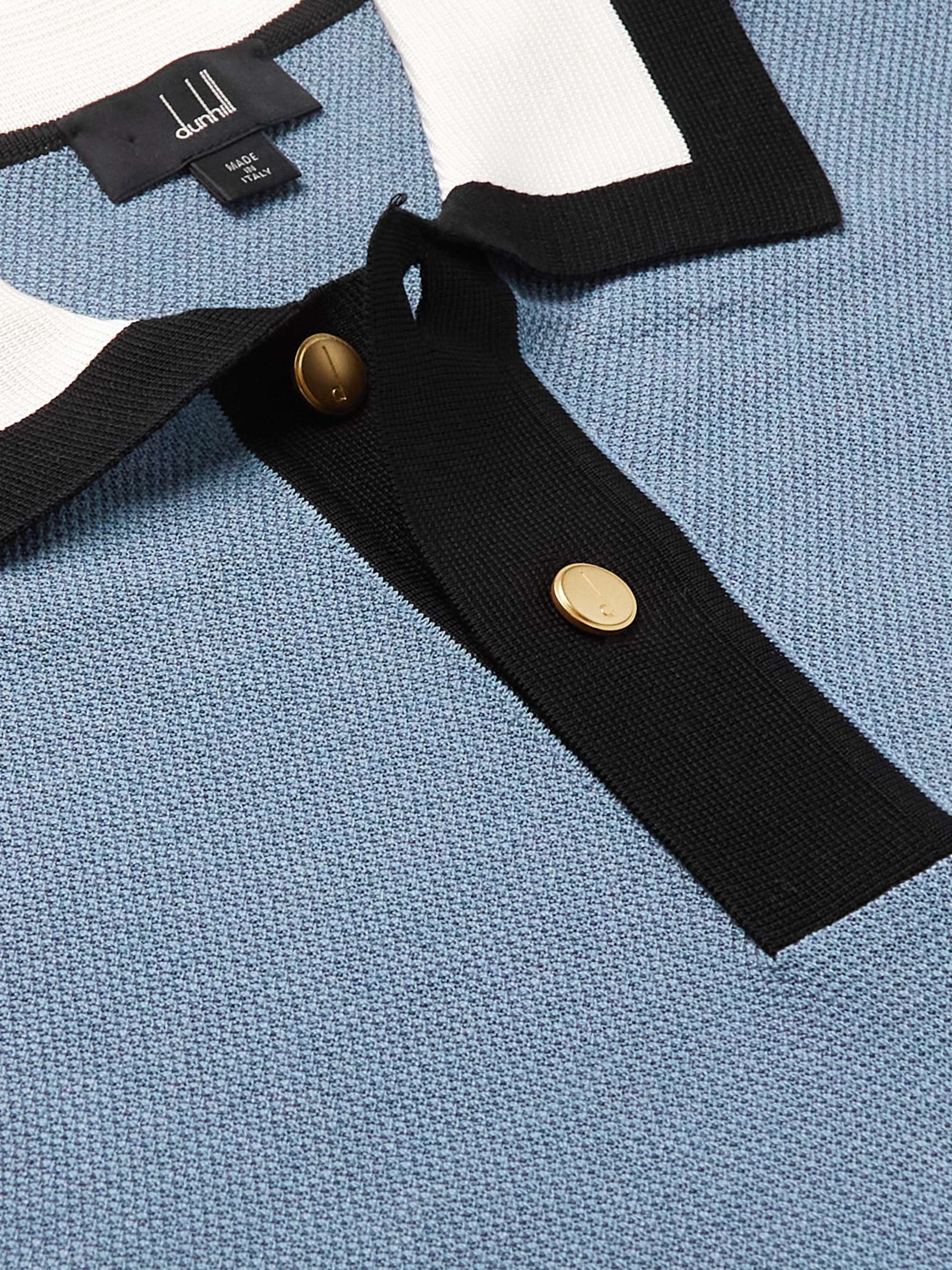 DUNHILL Colour-Block Recycled Mulberry Silk and Cotton-Blend Polo Shirt