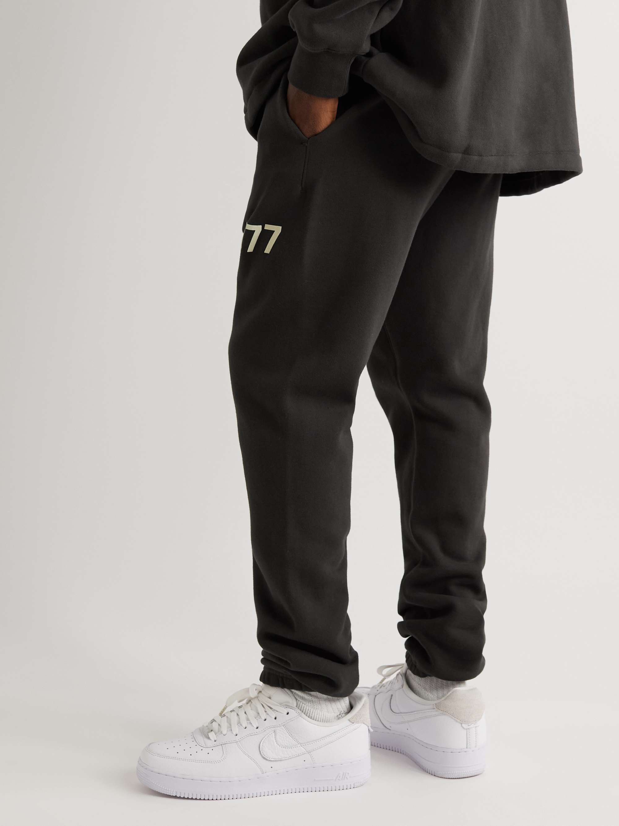 FEAR OF GOD ESSENTIALS Slim-Fit Tapered Logo-Flocked Cotton-Blend Jersey Sweatpants