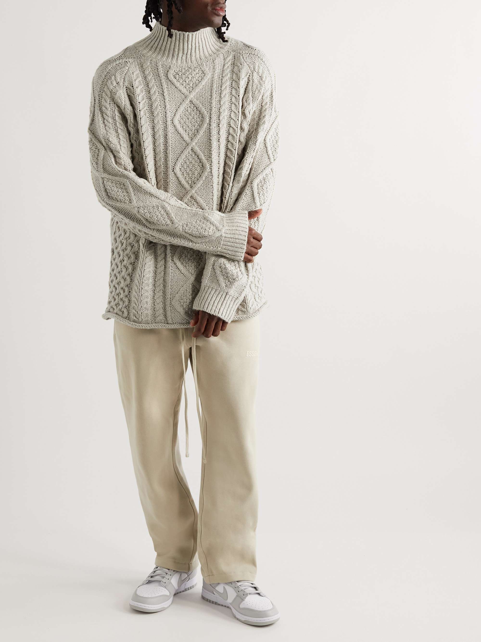FEAR OF GOD ESSENTIALS Logo-Appliquéd Cable-Knit Cotton-Blend Rollneck Sweater