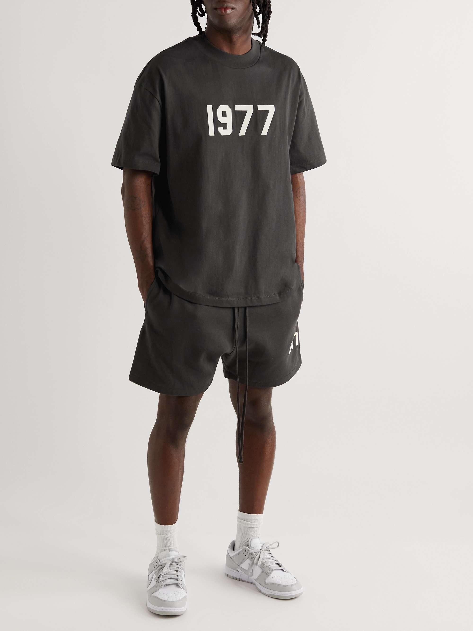 FEAR OF GOD ESSENTIALS Straight-Leg Logo-Flocked Cotton-Blend Jersey Drawstring Shorts
