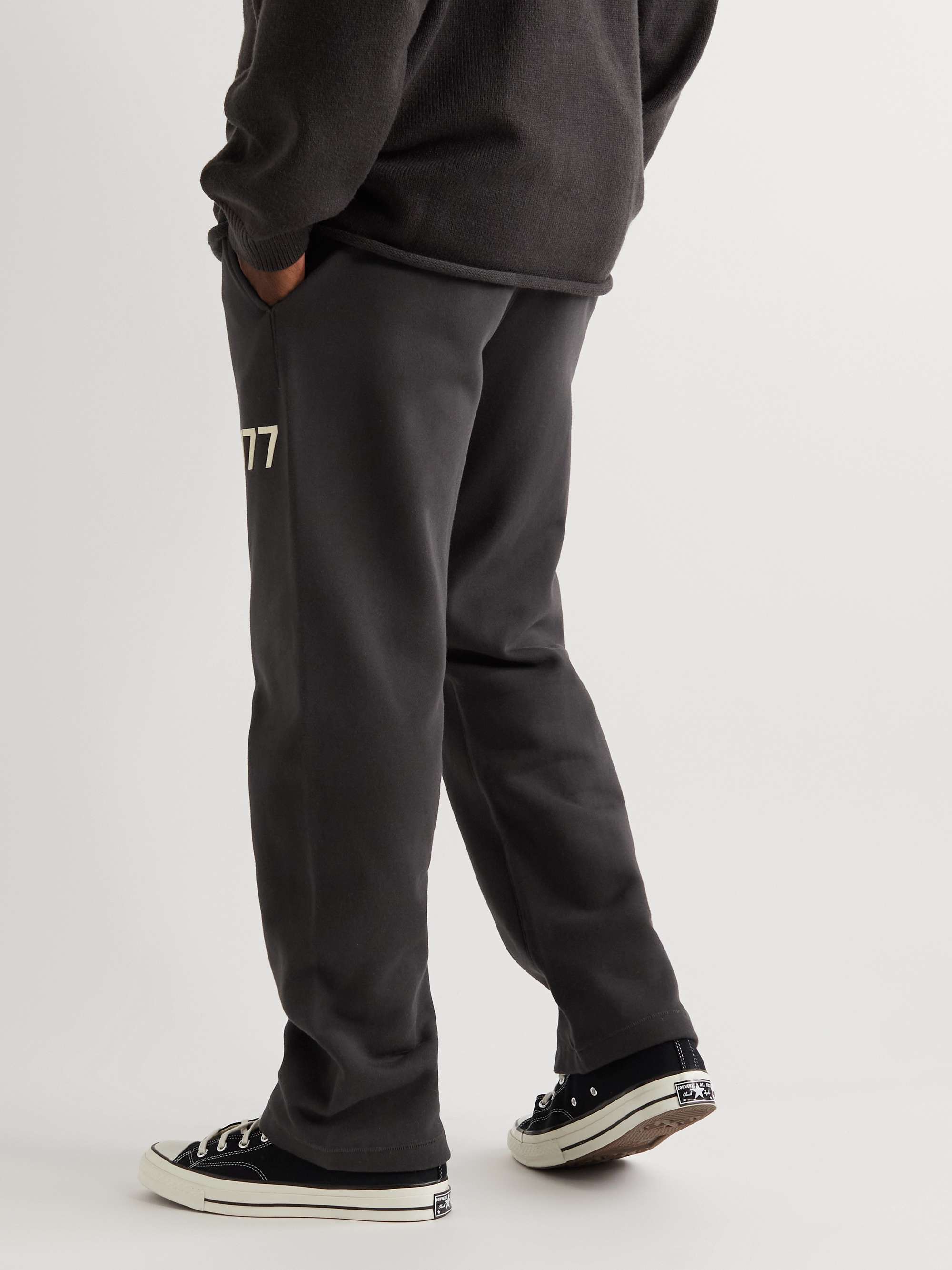FEAR OF GOD ESSENTIALS Straight-Leg Logo-Flocked Cotton-Blend Jersey Sweatpants