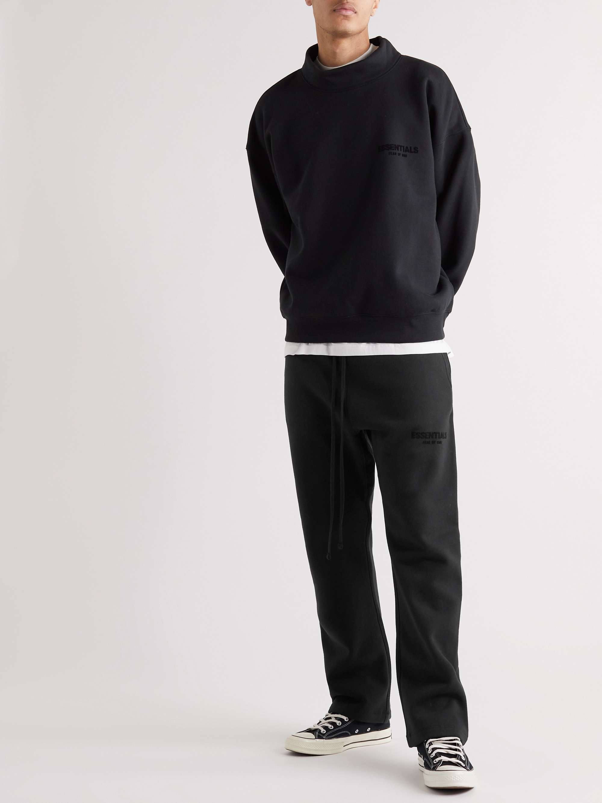 FEAR OF GOD ESSENTIALS Straight-Leg Logo-Flocked Cotton-Blend Jersey Sweatpants
