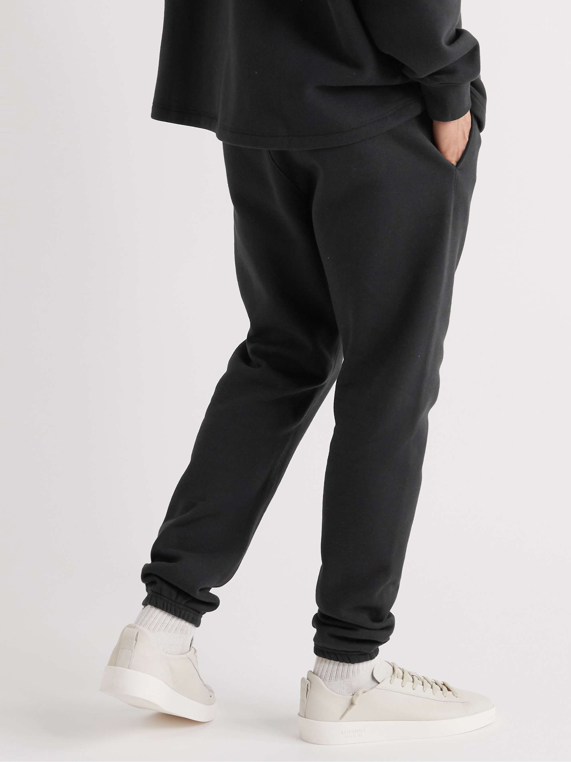 FEAR OF GOD ESSENTIALS Tapered Logo-Flocked Cotton-Blend Jersey Sweatpants