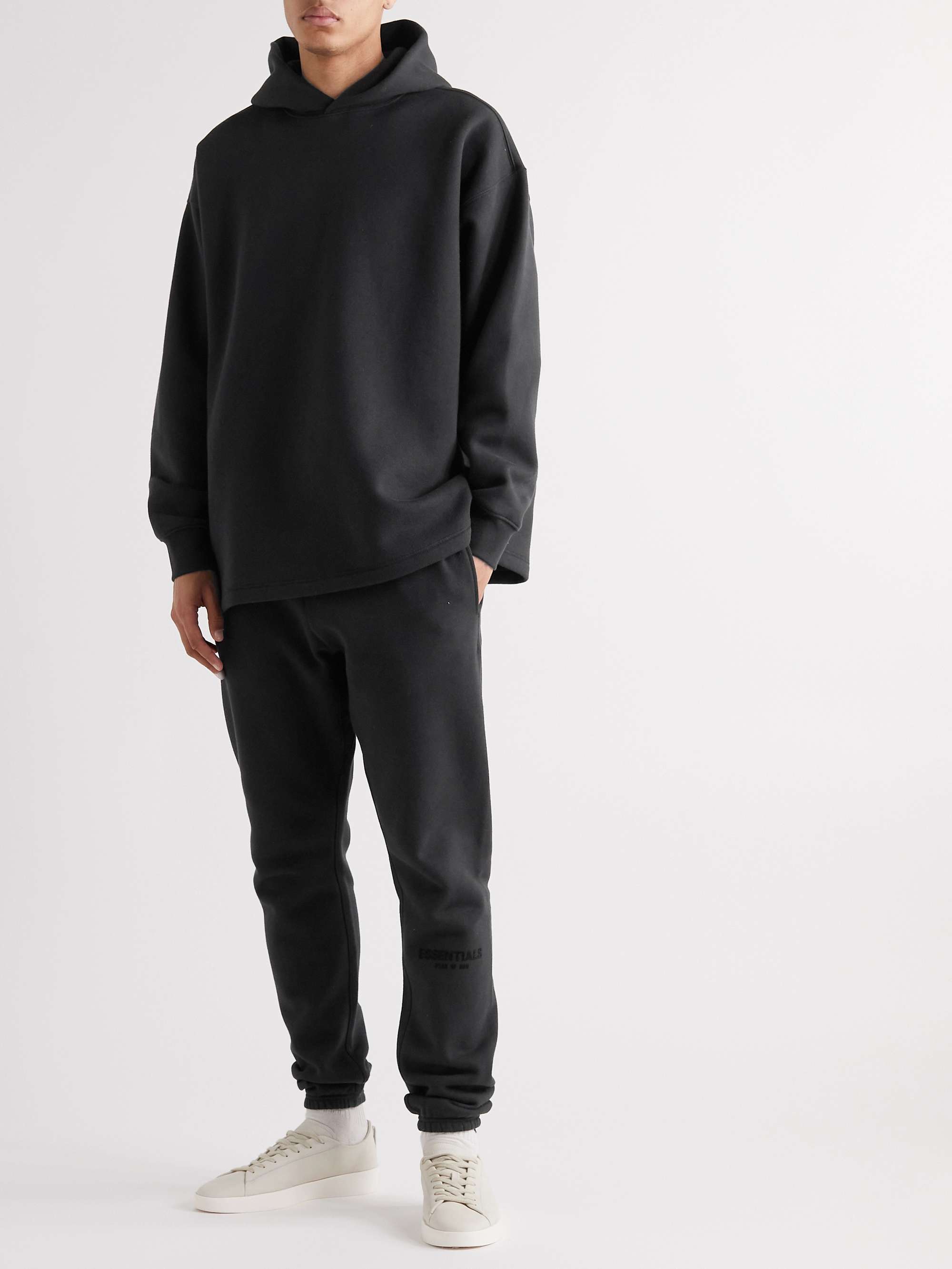 FEAR OF GOD ESSENTIALS Tapered Logo-Flocked Cotton-Blend Jersey Sweatpants
