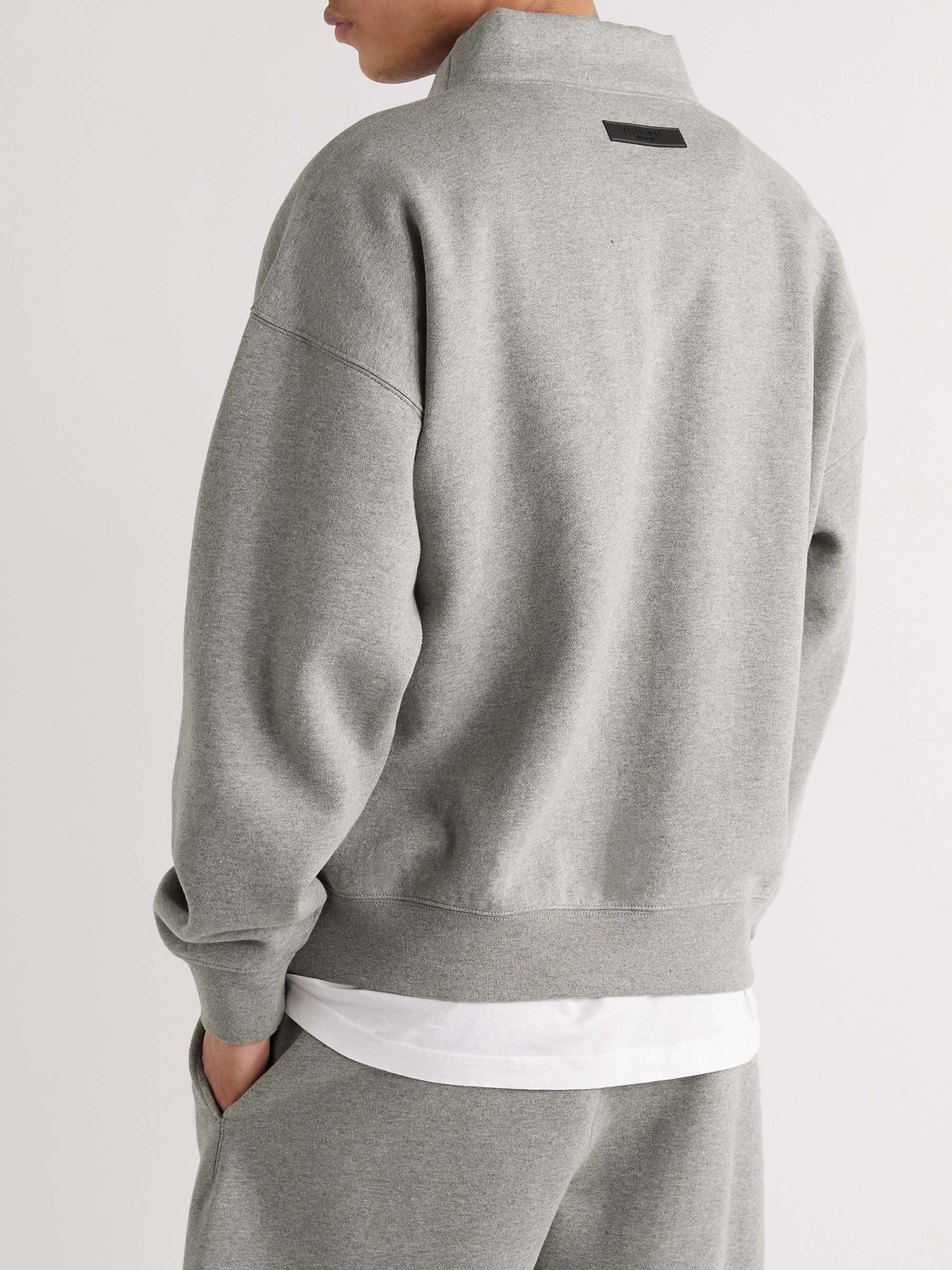 FEAR OF GOD ESSENTIALS Logo-Flocked Cotton-Blend Jersey Mock-Neck Sweatshirt