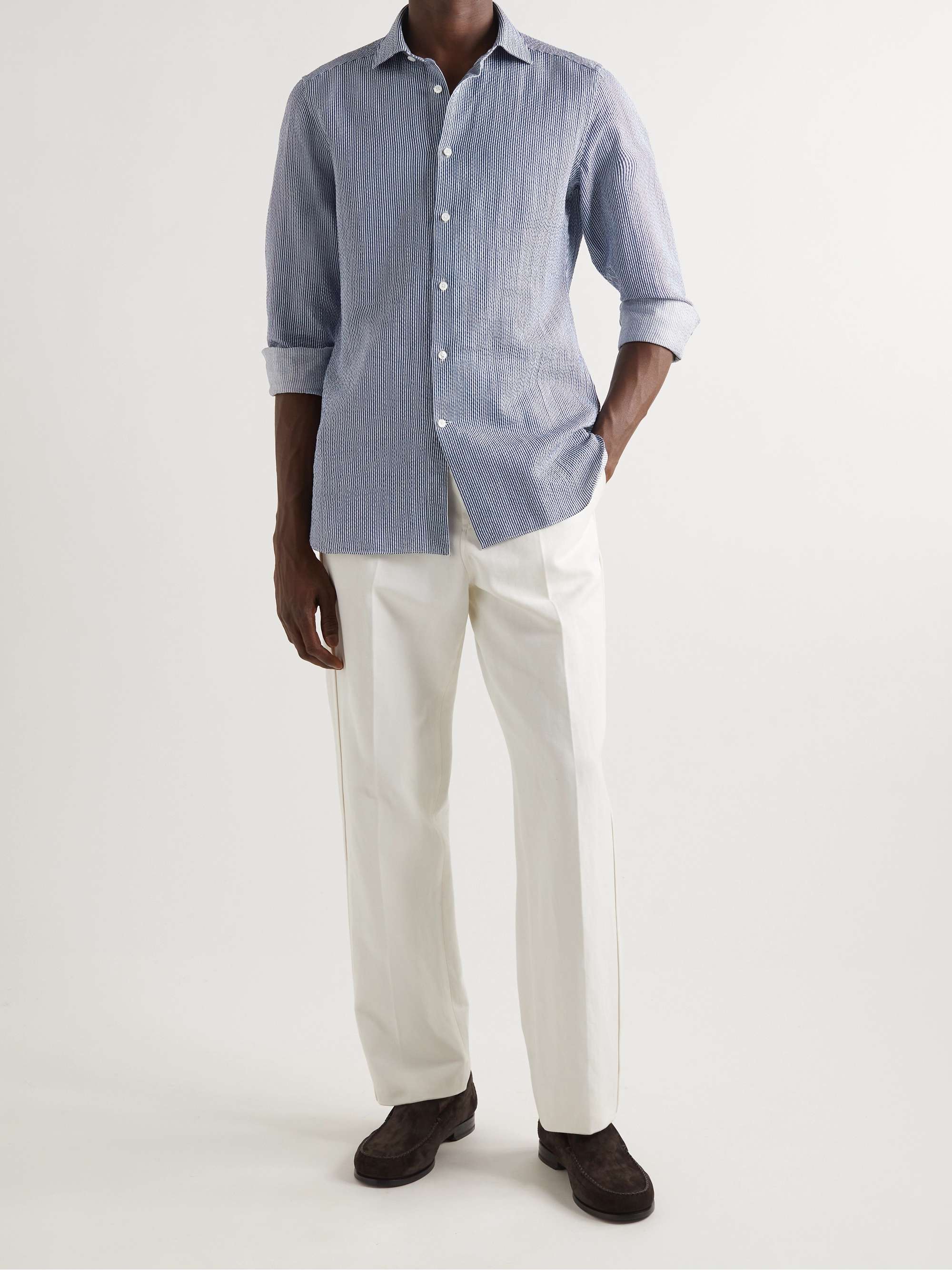 ZEGNA Striped Cotton and Linen-Blend Seersucker Shirts for Men | MR PORTER