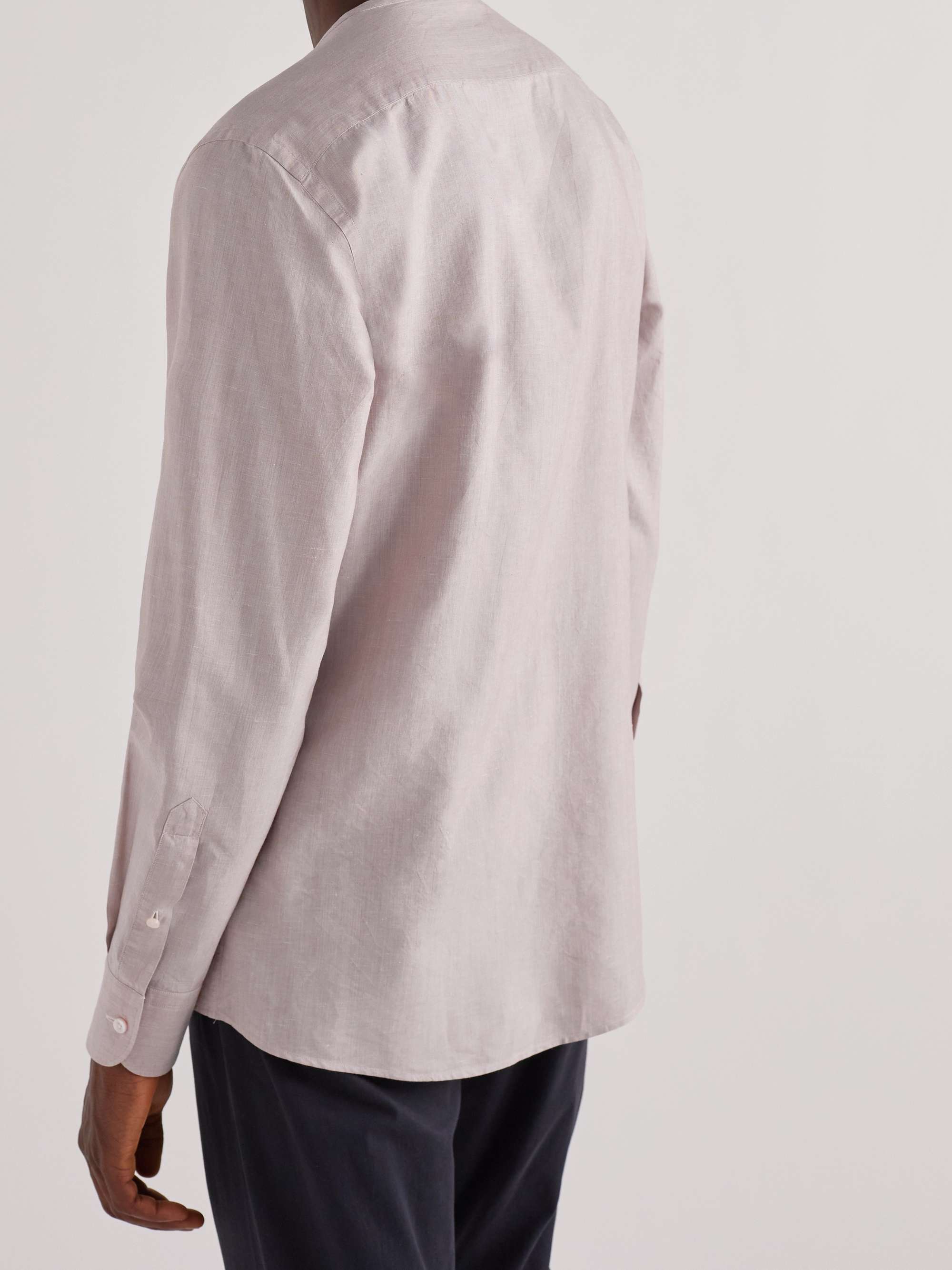 ZEGNA Collarless Cotton, Linen and Silk-Blend Shirt