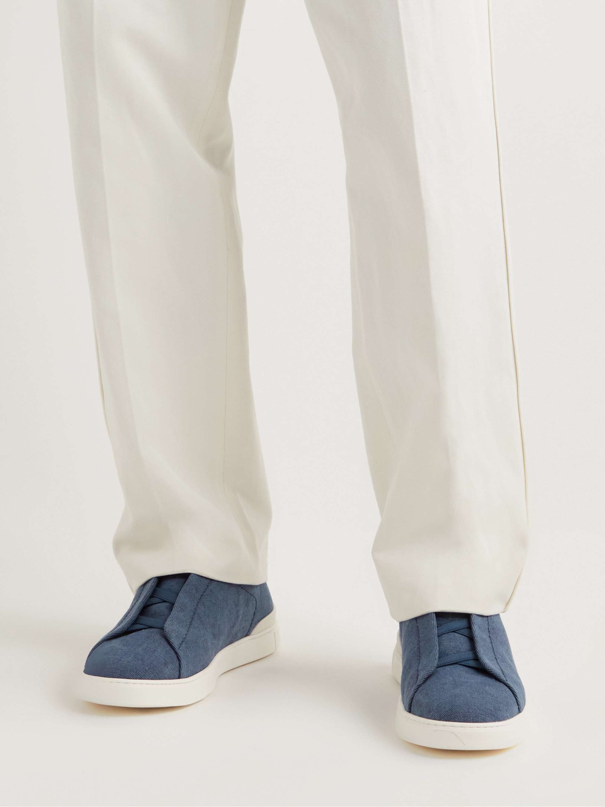 ZEGNA Triple Stitch Leather-Trimmed Canvas Sneakers
