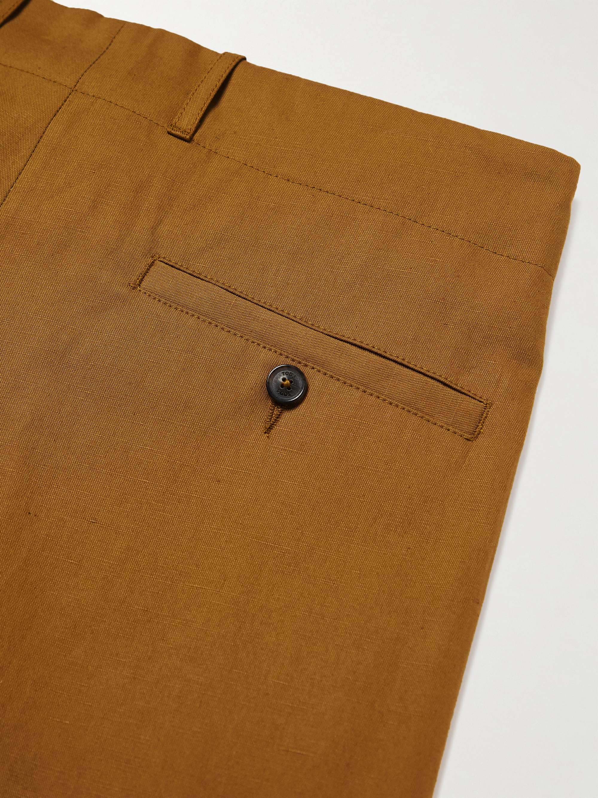 TOD'S Tapered Pleated Cotton and Linen-Blend Twill Trousers