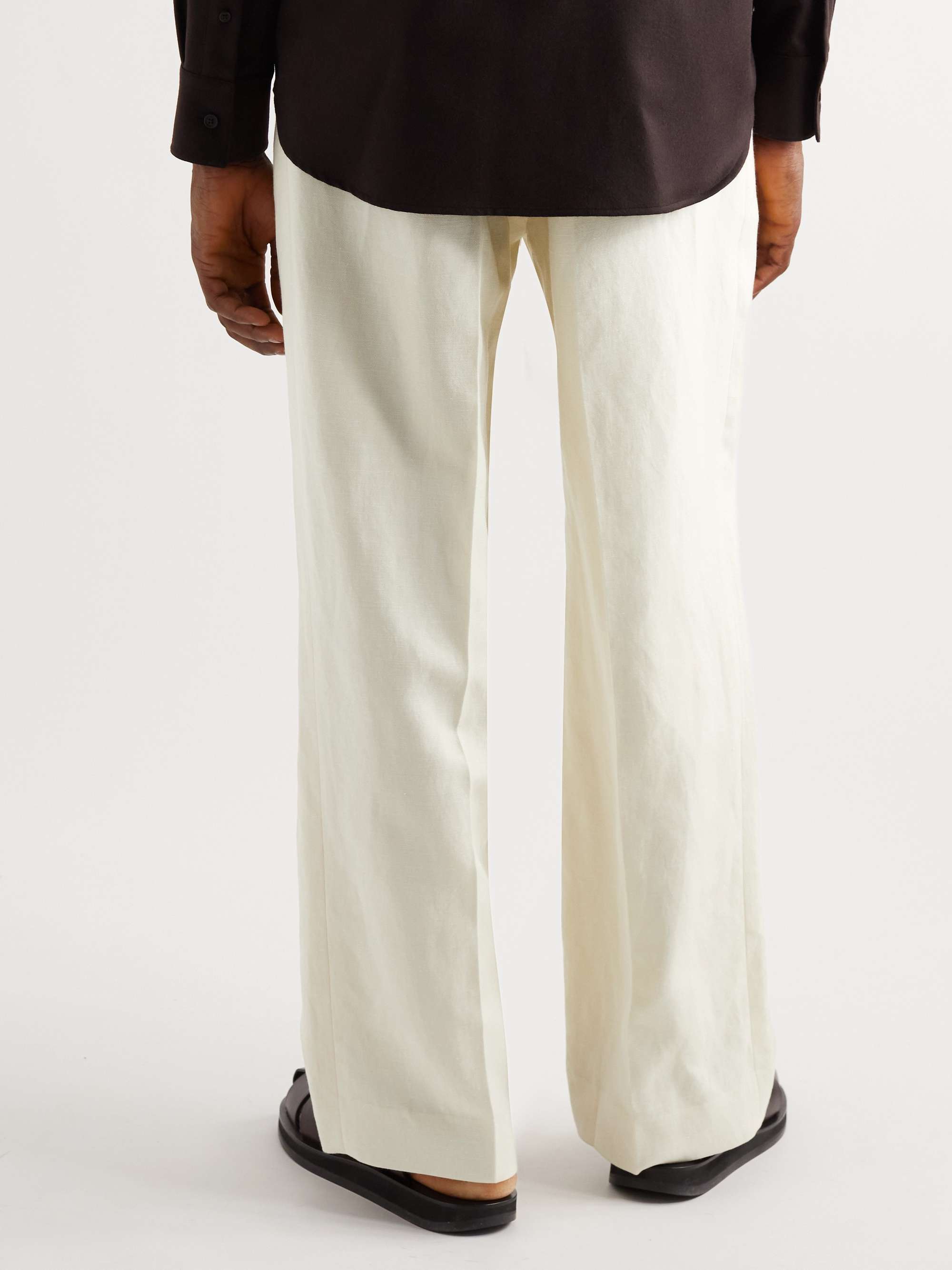 THE ROW Carl Wide-Leg Pleated Cashmere and Linen-Blend Twill Trousers