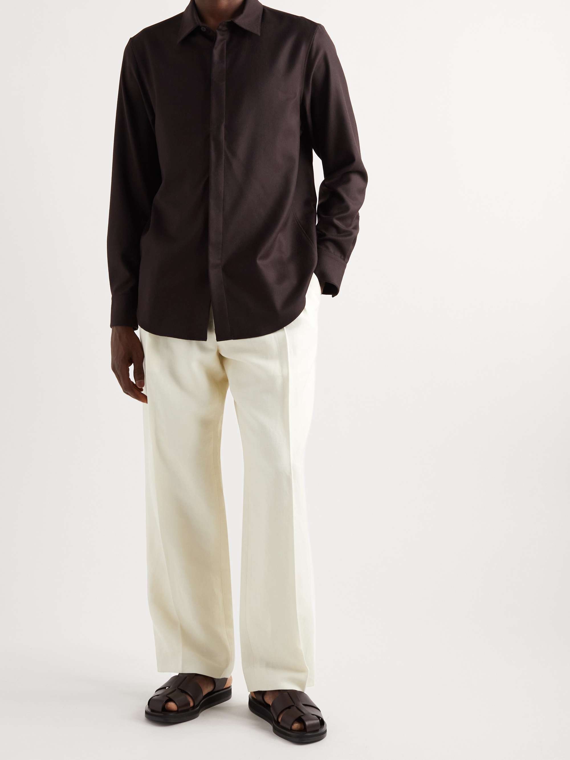 THE ROW Carl Wide-Leg Pleated Cashmere and Linen-Blend Twill Trousers