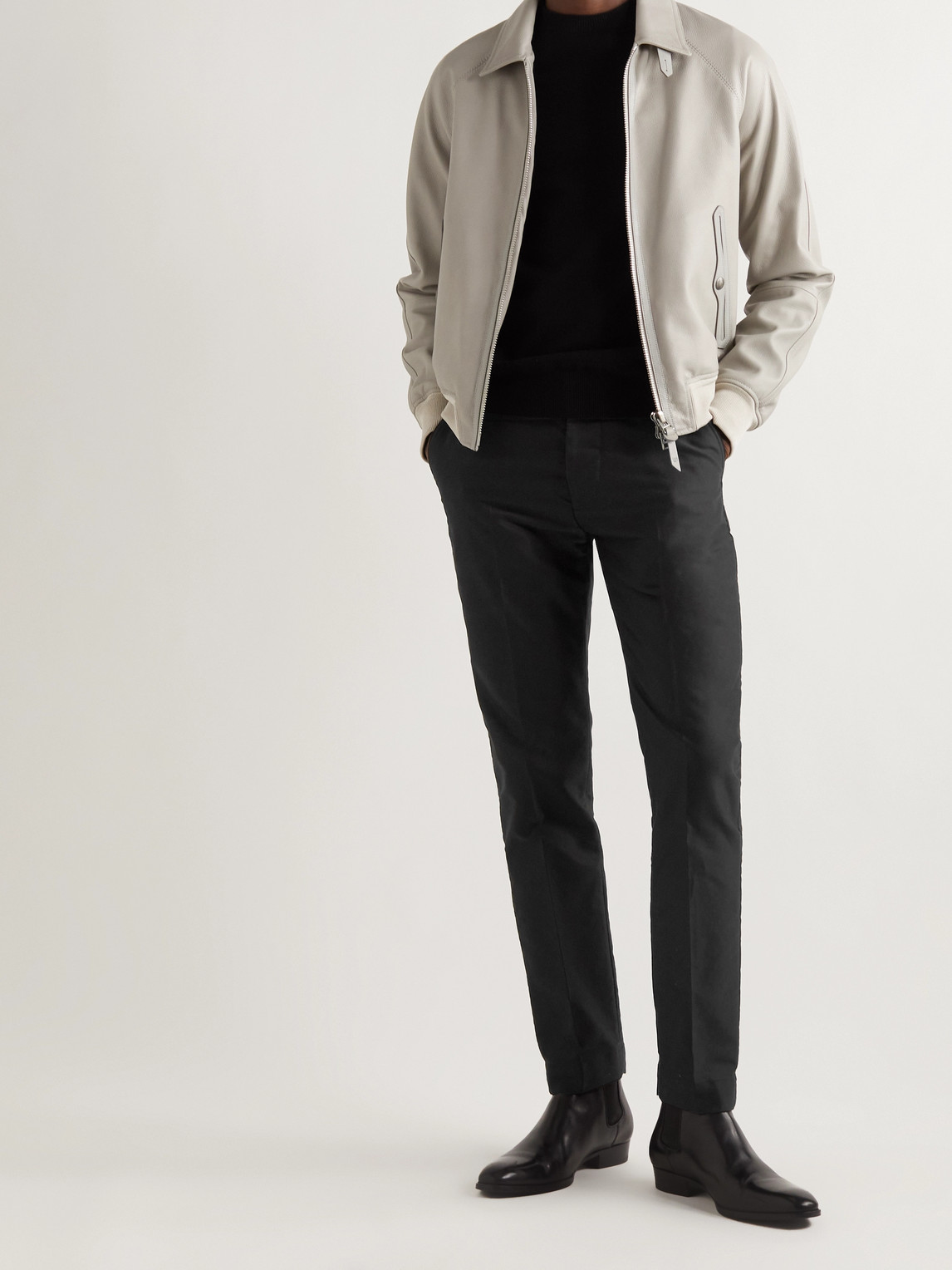 Shop Tom Ford Straight-leg Cotton Chinos In Black