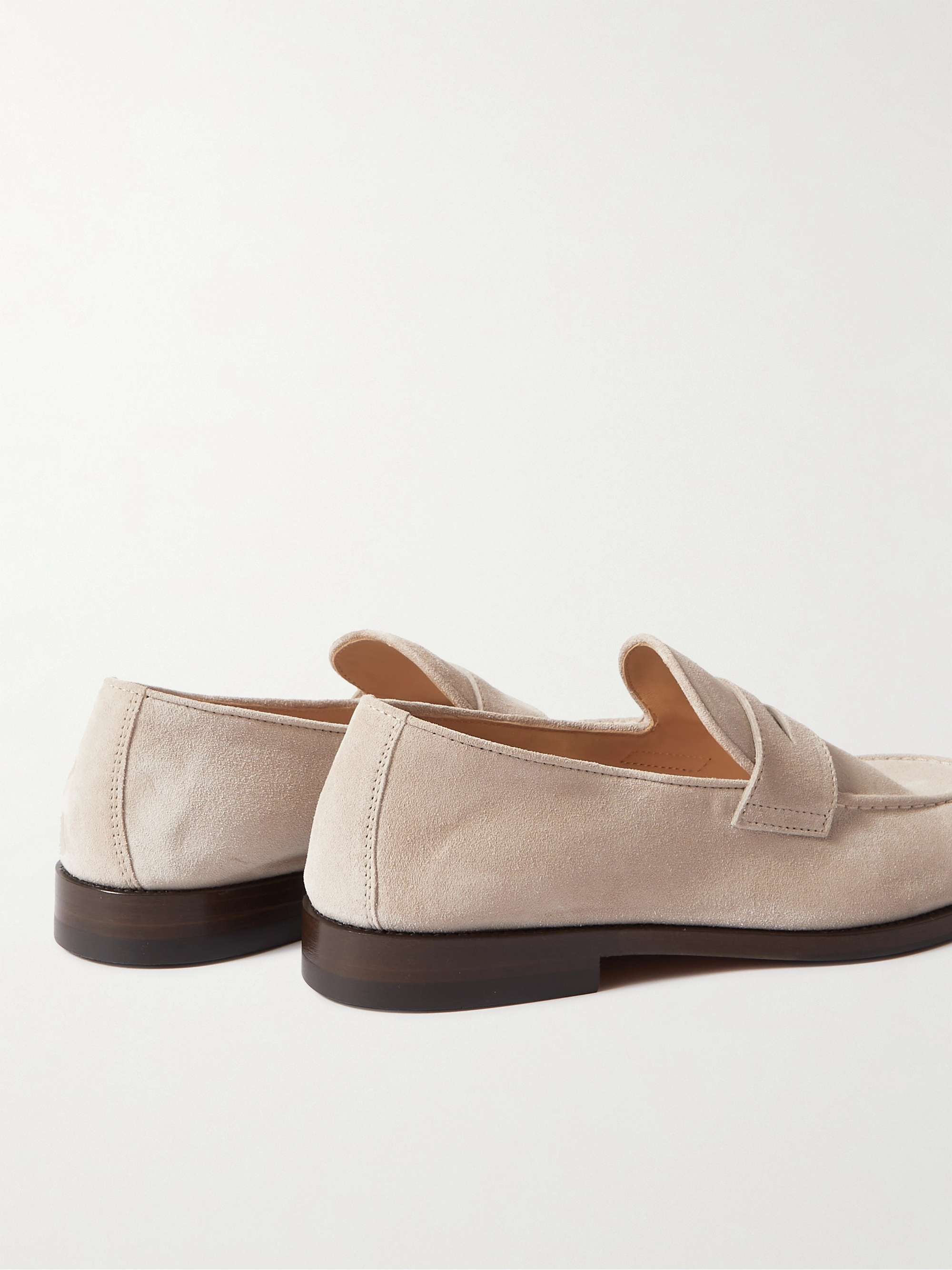 BRUNELLO CUCINELLI Flex Leather-Trimmed Suede Penny Loafers