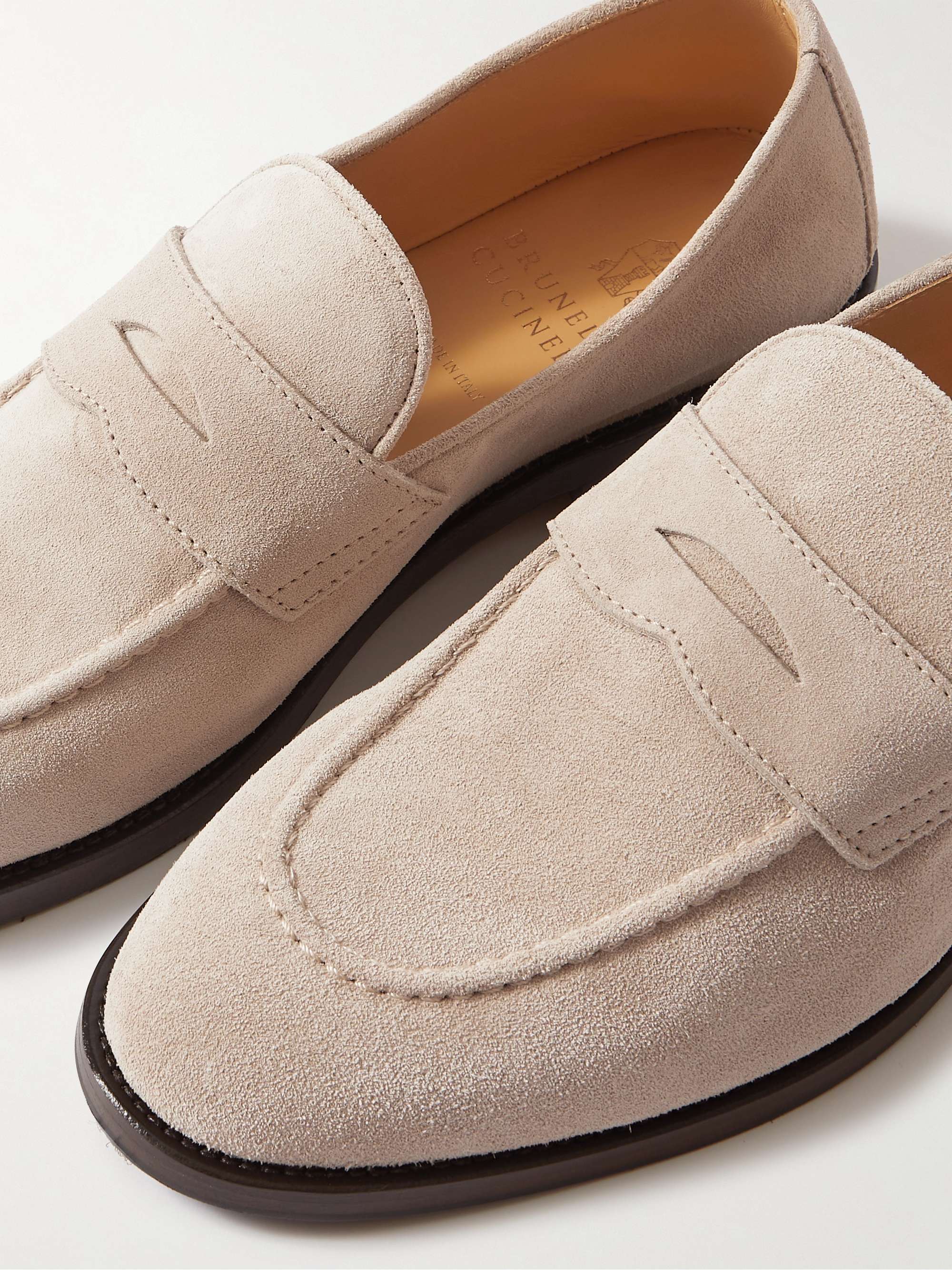 BRUNELLO CUCINELLI Flex Leather-Trimmed Suede Penny Loafers