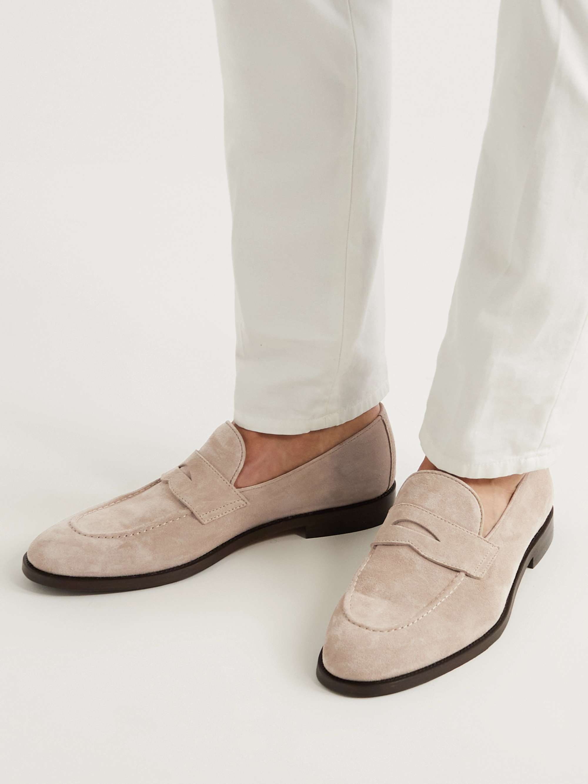BRUNELLO CUCINELLI Flex Leather-Trimmed Suede Penny Loafers