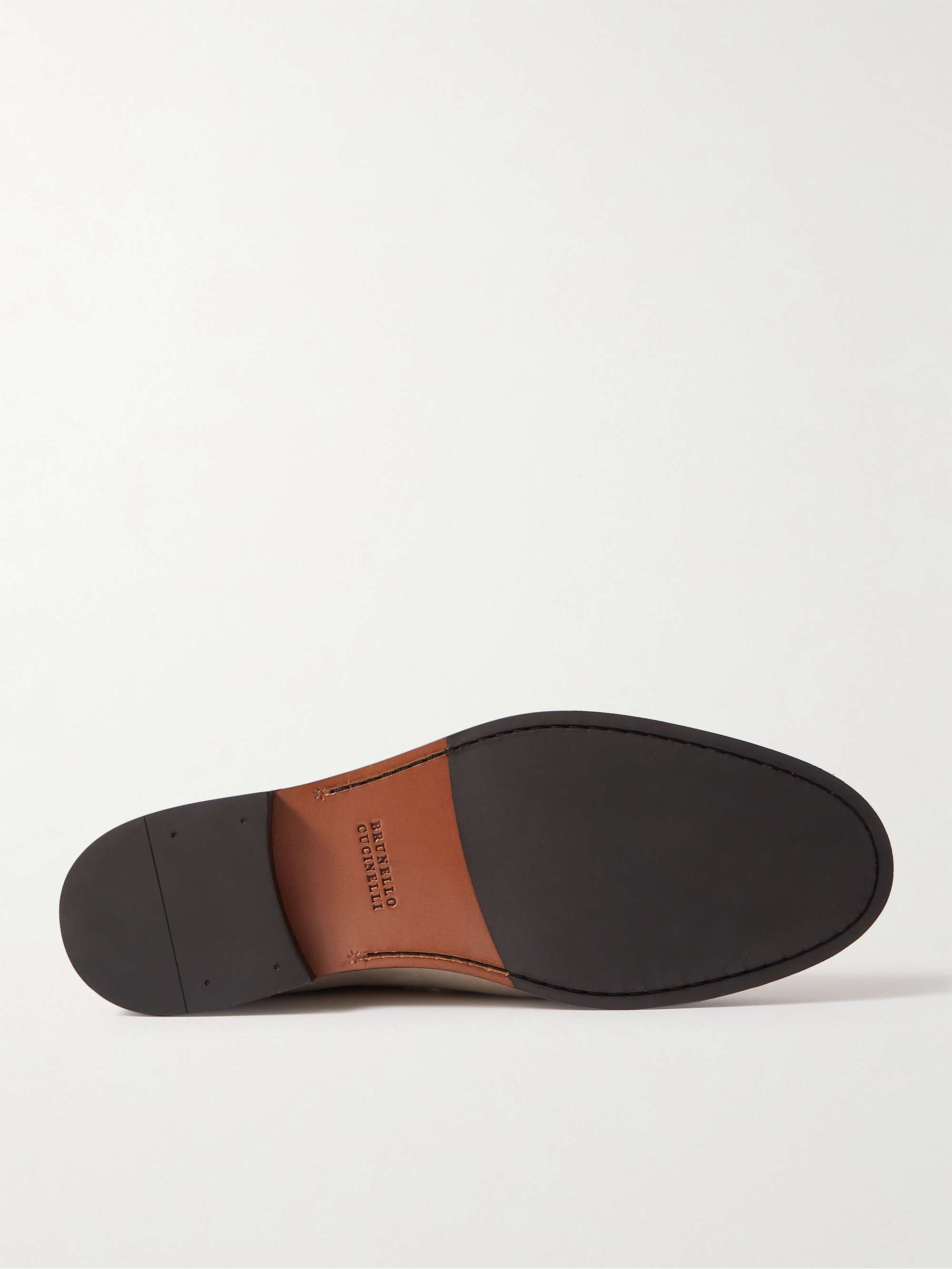 BRUNELLO CUCINELLI Flex Leather-Trimmed Suede Penny Loafers