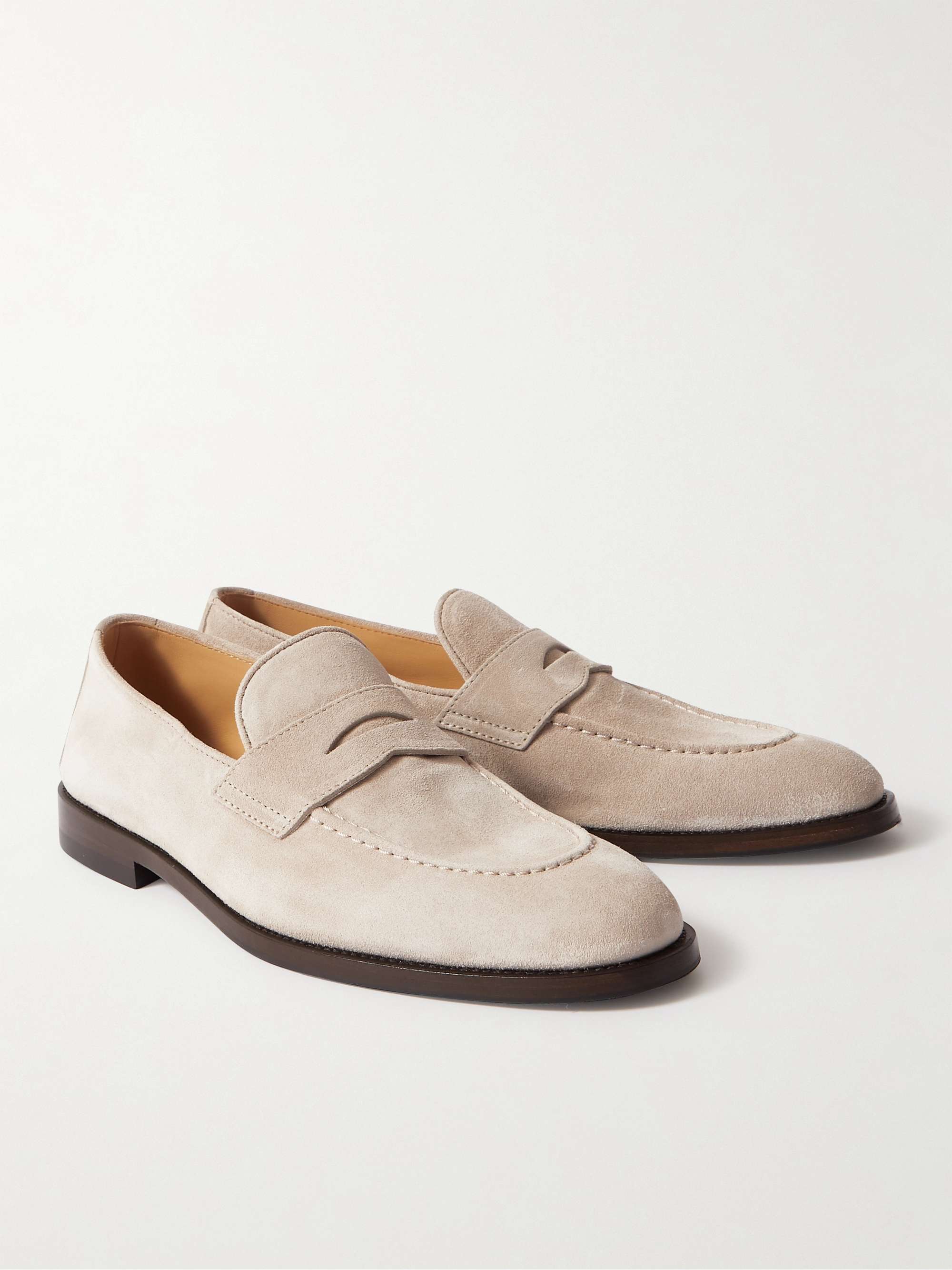 BRUNELLO CUCINELLI Flex Leather-Trimmed Suede Penny Loafers