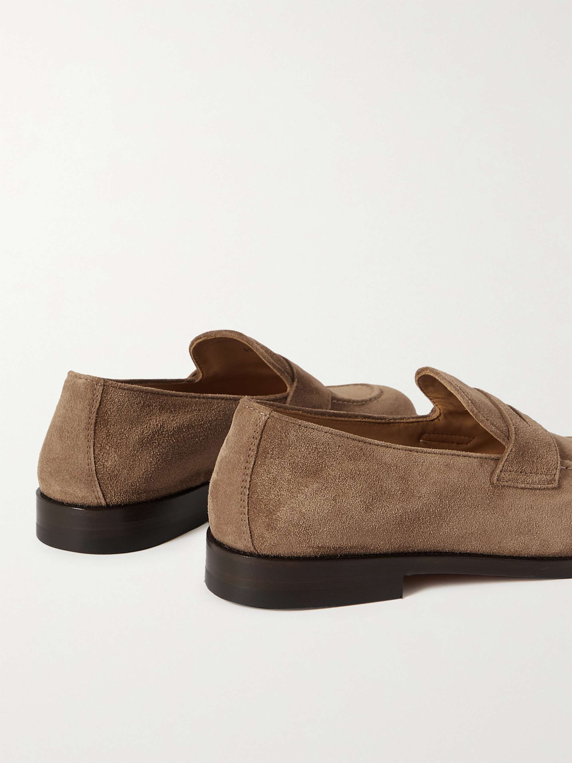 BRUNELLO CUCINELLI Flex Leather-Trimmed Suede Penny Loafers