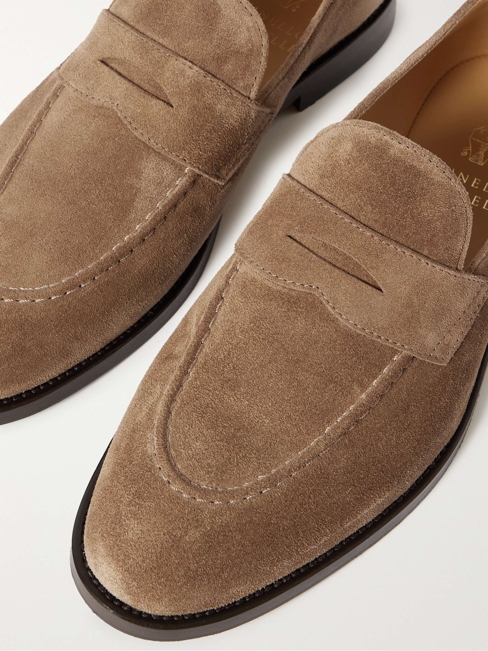 BRUNELLO CUCINELLI Flex Leather-Trimmed Suede Penny Loafers