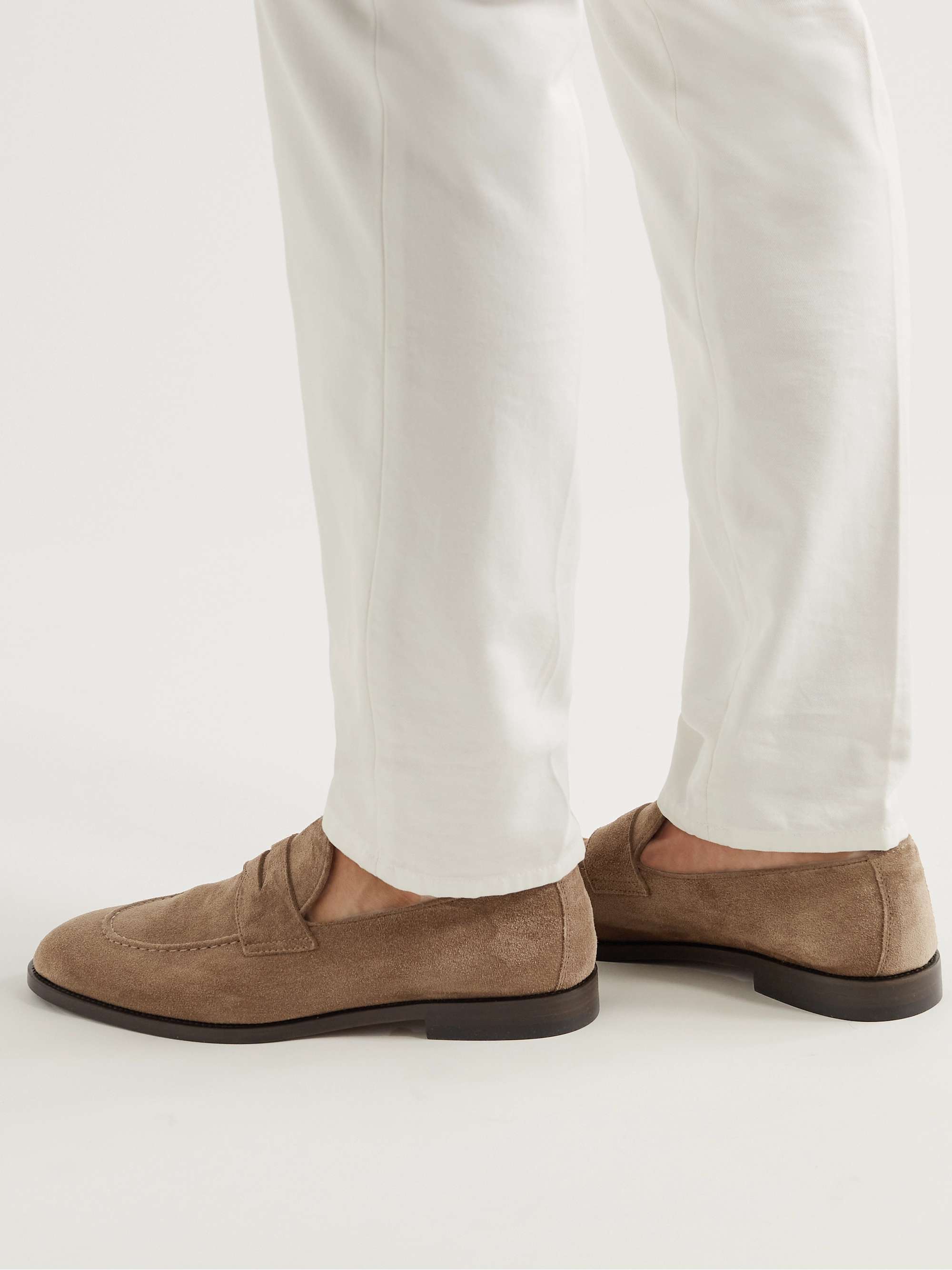 BRUNELLO CUCINELLI Flex Leather-Trimmed Suede Penny Loafers