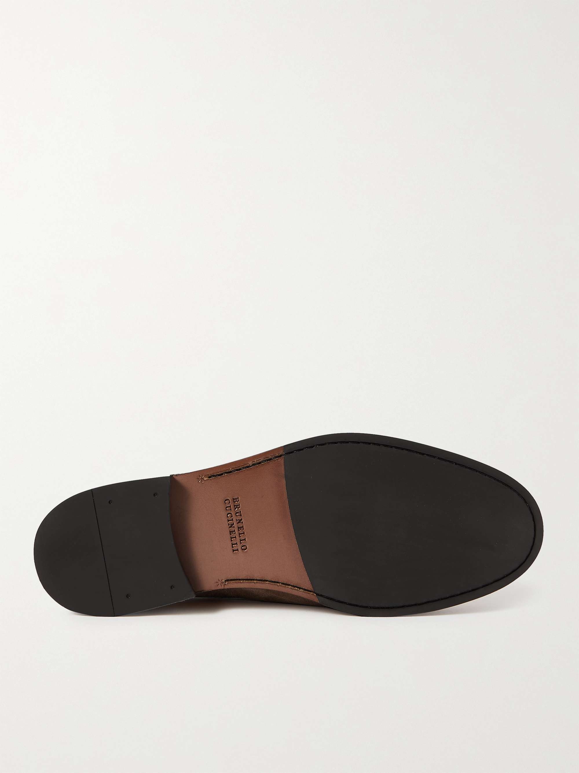 BRUNELLO CUCINELLI Flex Leather-Trimmed Suede Penny Loafers