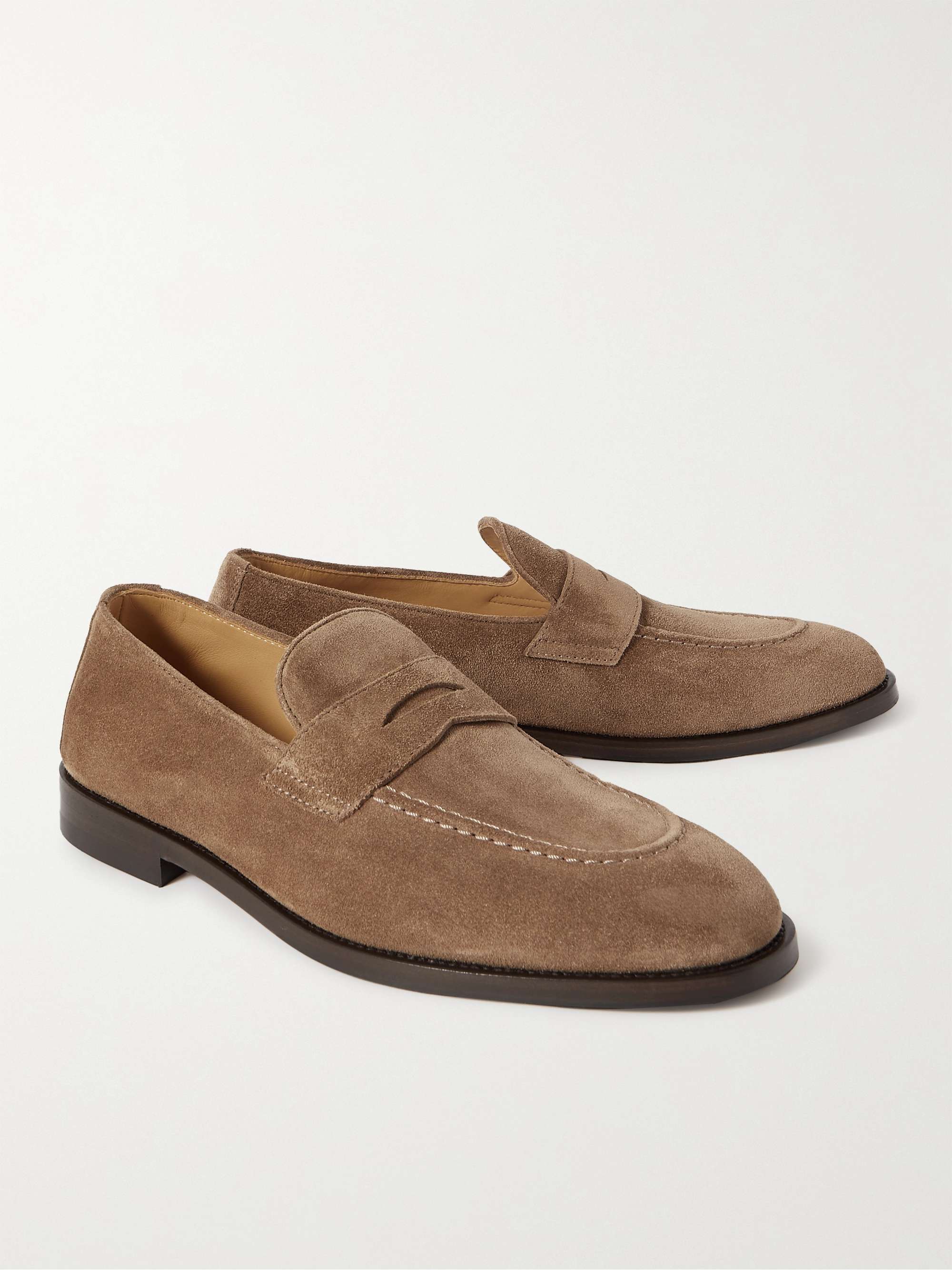 BRUNELLO CUCINELLI Flex Leather-Trimmed Suede Penny Loafers