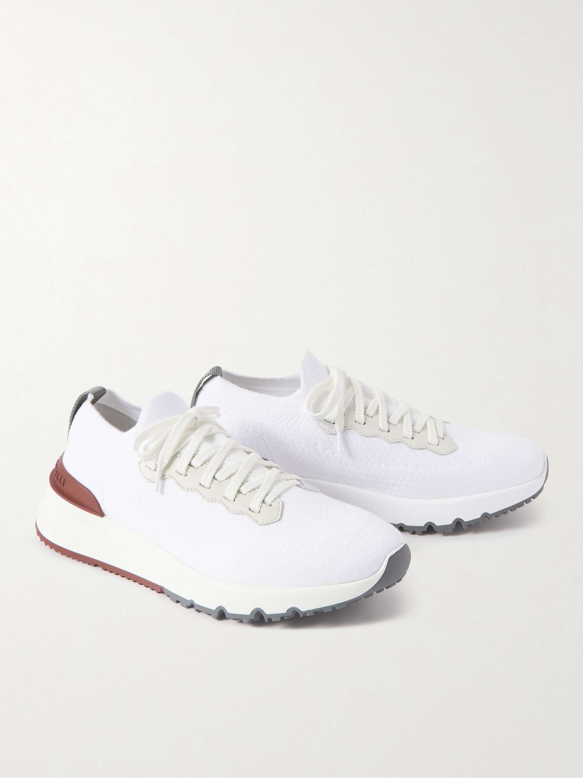 BRUNELLO CUCINELLI Leather-Trimmed Stretch-Knit Sneakers