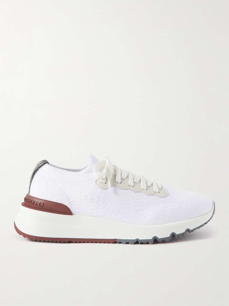 Brunello Cucinelli — Leather-Trimmed Stretch-Knit Sneakers