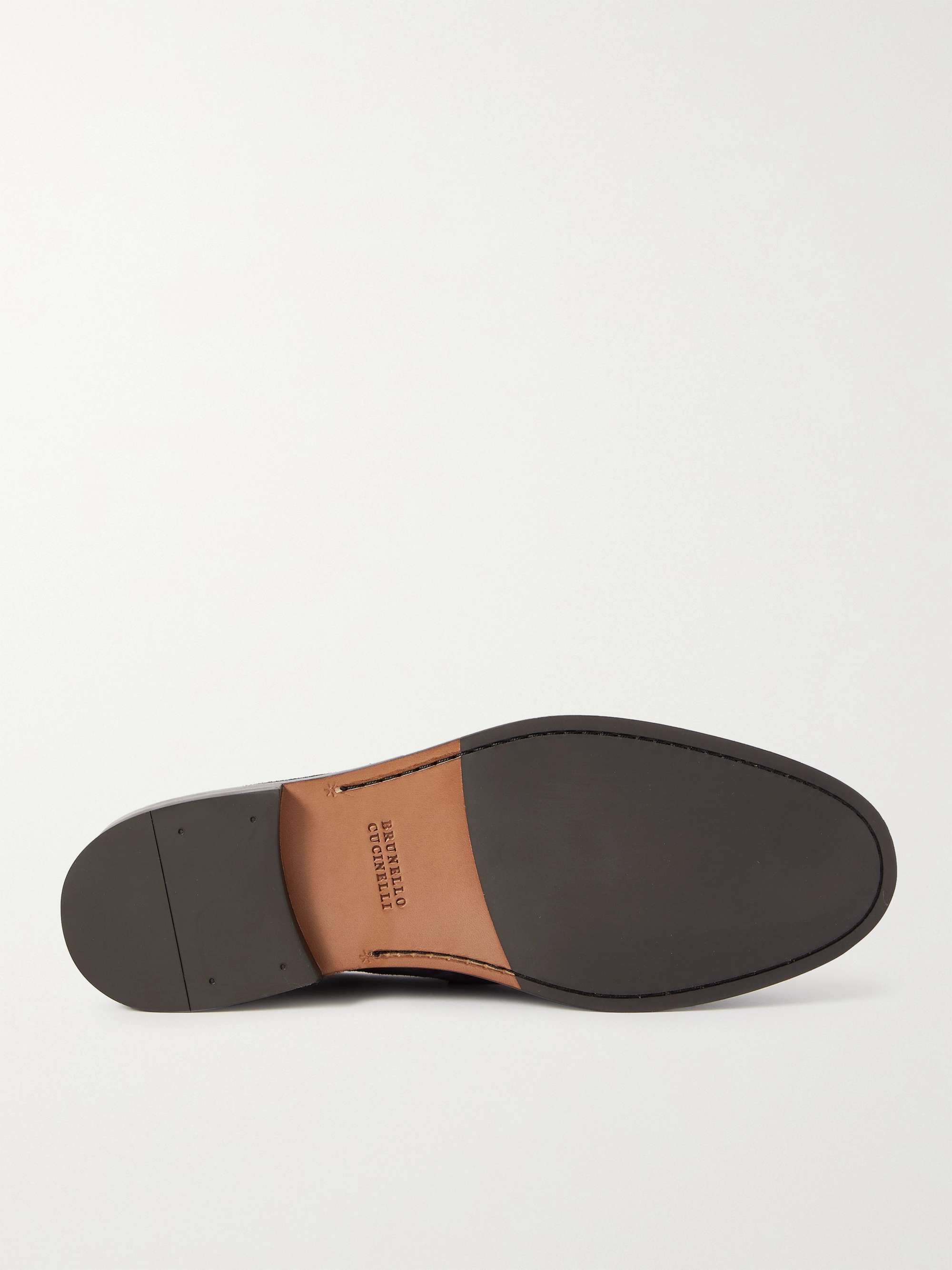 BRUNELLO CUCINELLI Flex Leather-Trimmed Suede Penny Loafers