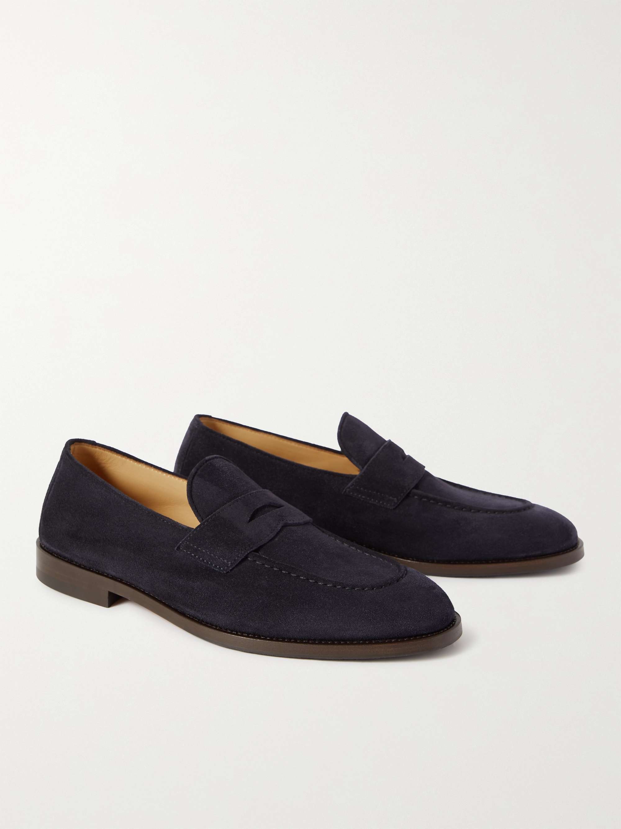BRUNELLO CUCINELLI Flex Leather-Trimmed Suede Penny Loafers