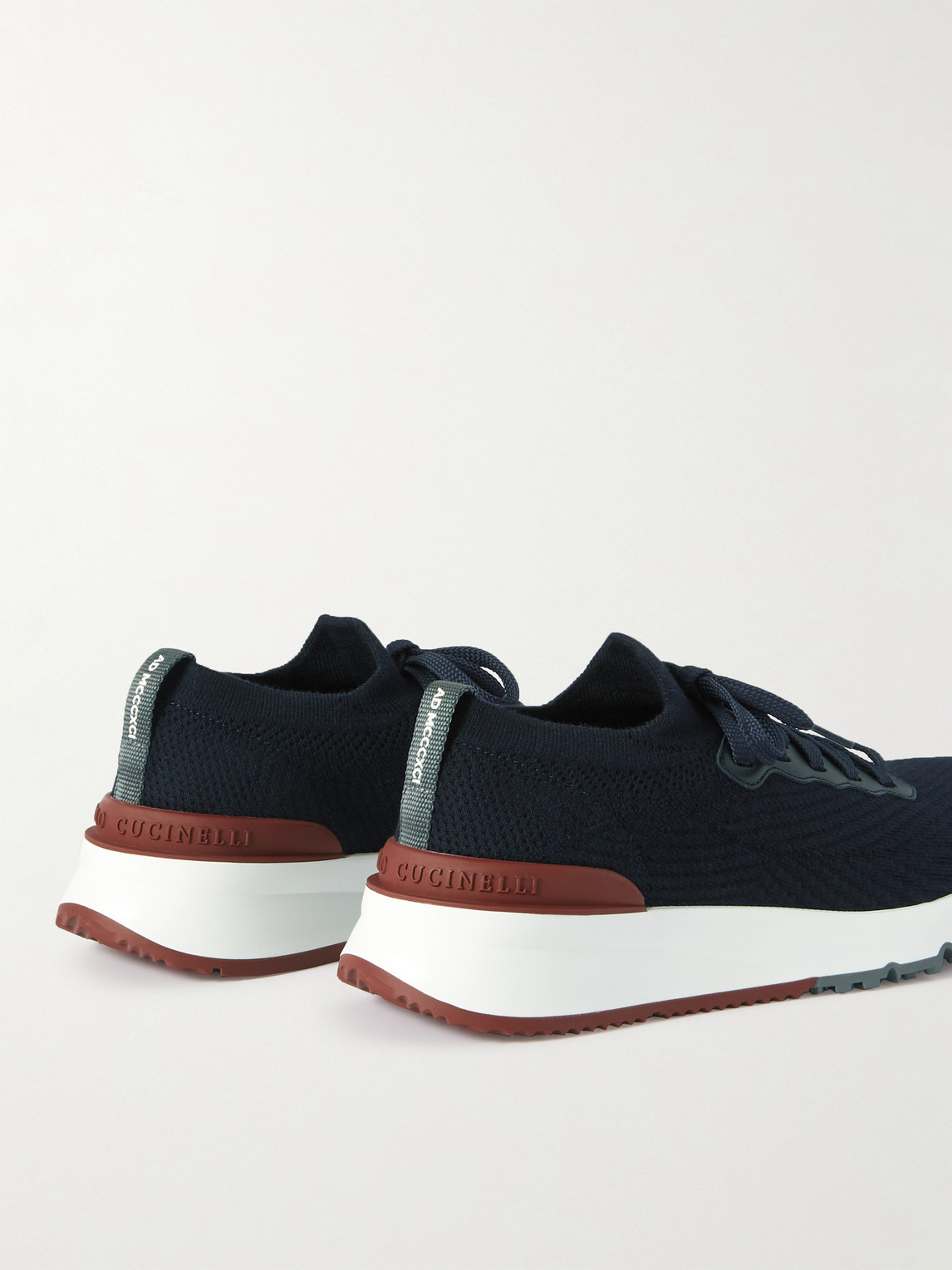 Shop Brunello Cucinelli Leather-trimmed Stretch-knit Sneakers In Blue