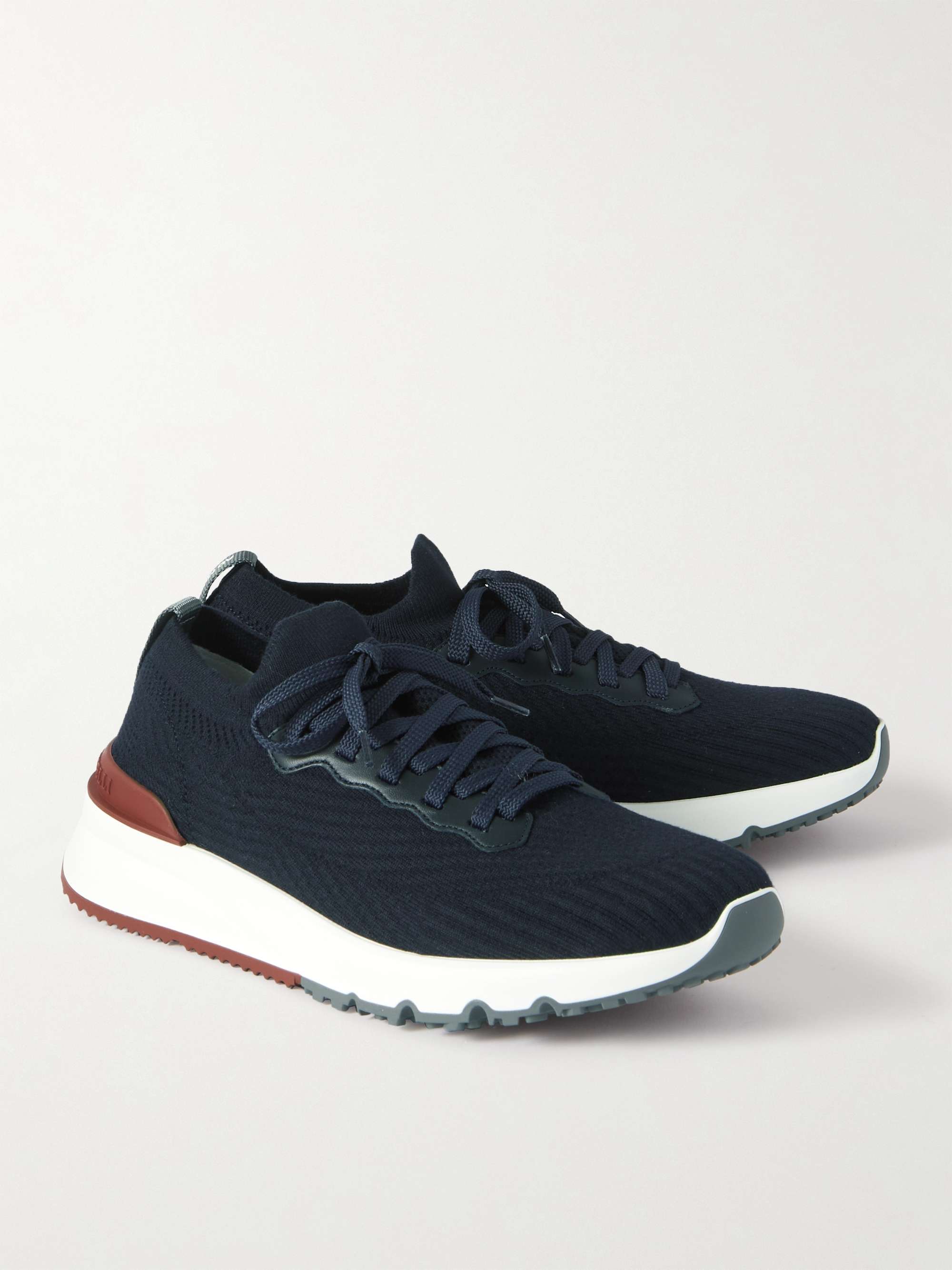 BRUNELLO CUCINELLI Leather-Trimmed Stretch-Knit Sneakers