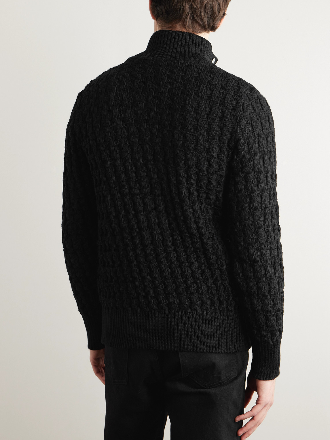 S.n.s Herning Stark Textured Virgin Wool Cardigan In Black
