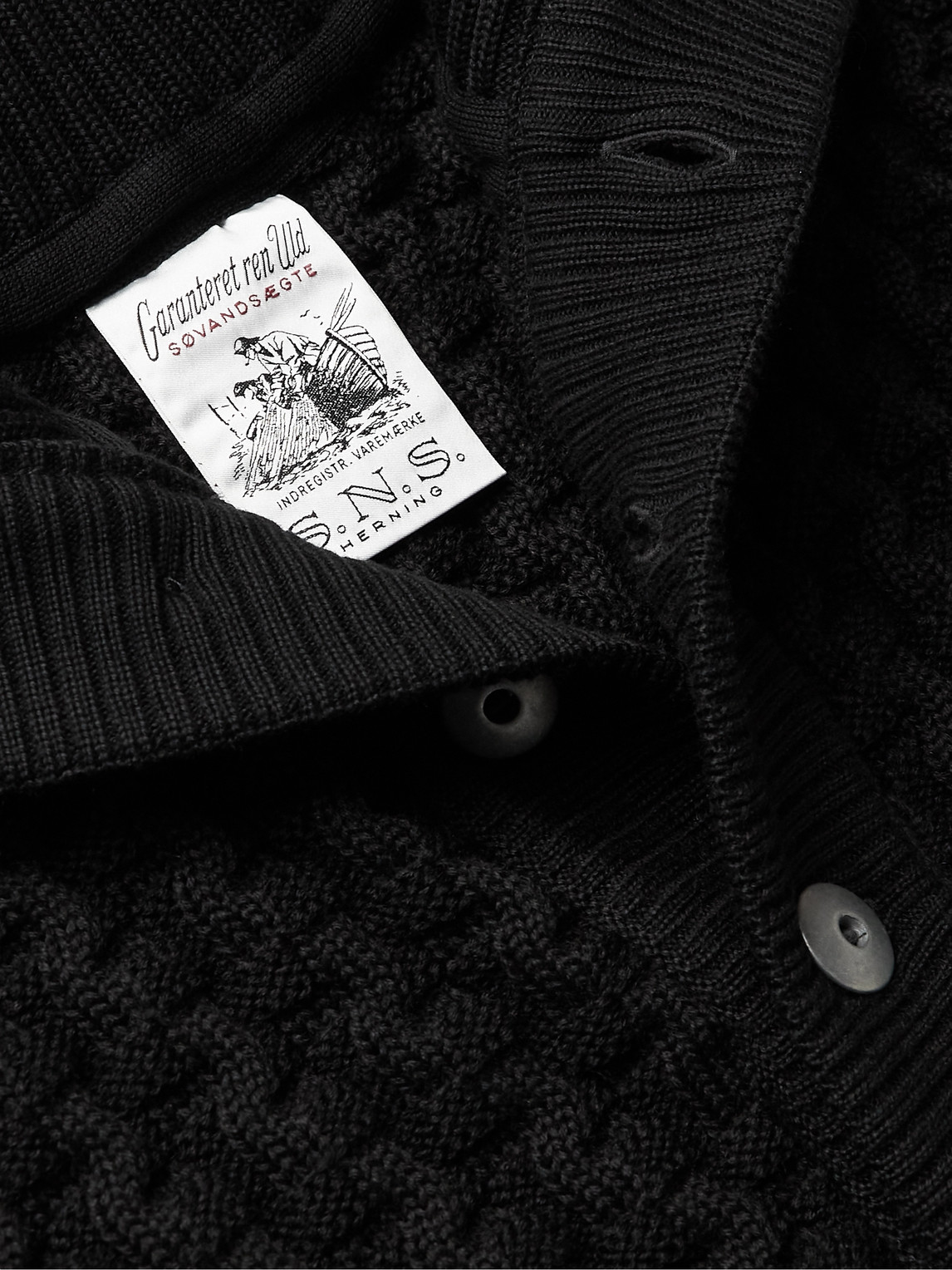 S.n.s Herning Stark Textured Virgin Wool Cardigan In Black
