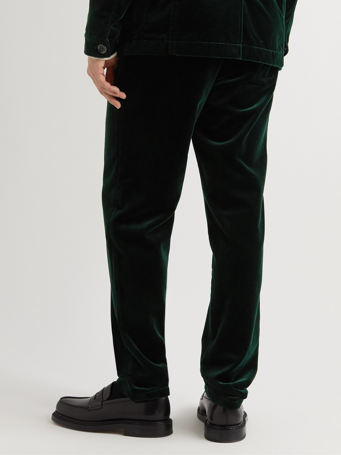 Shop Oliver Spencer Fishtail Slim-fit Cotton-velvet Suit Trousers In Green