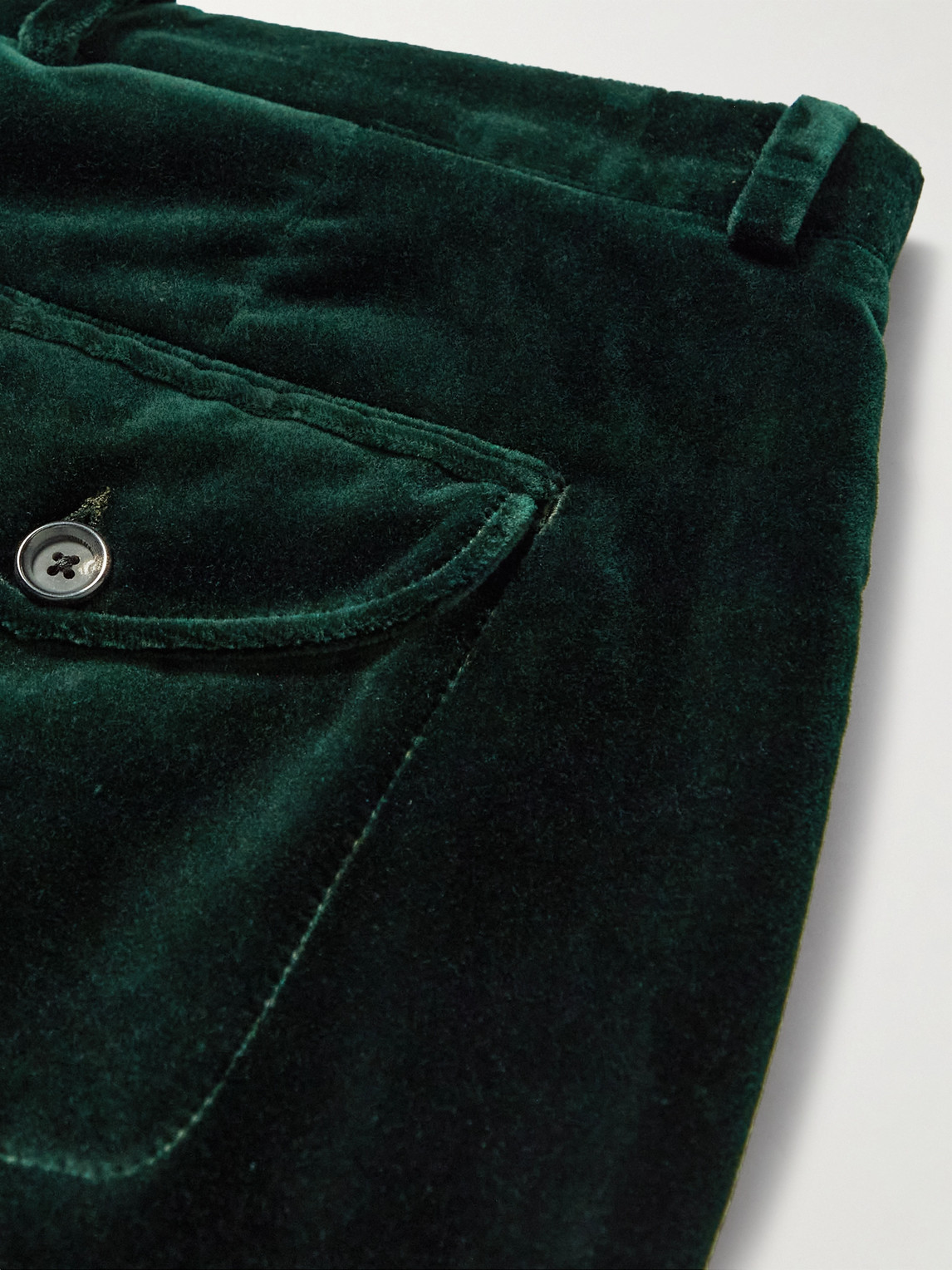 Shop Oliver Spencer Fishtail Slim-fit Cotton-velvet Suit Trousers In Green