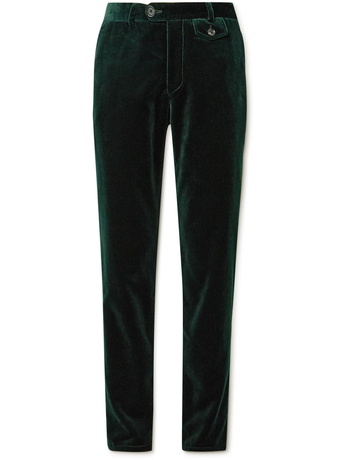 Oliver Spencer Fishtail Slim-fit Cotton-velvet Suit Trousers In Green