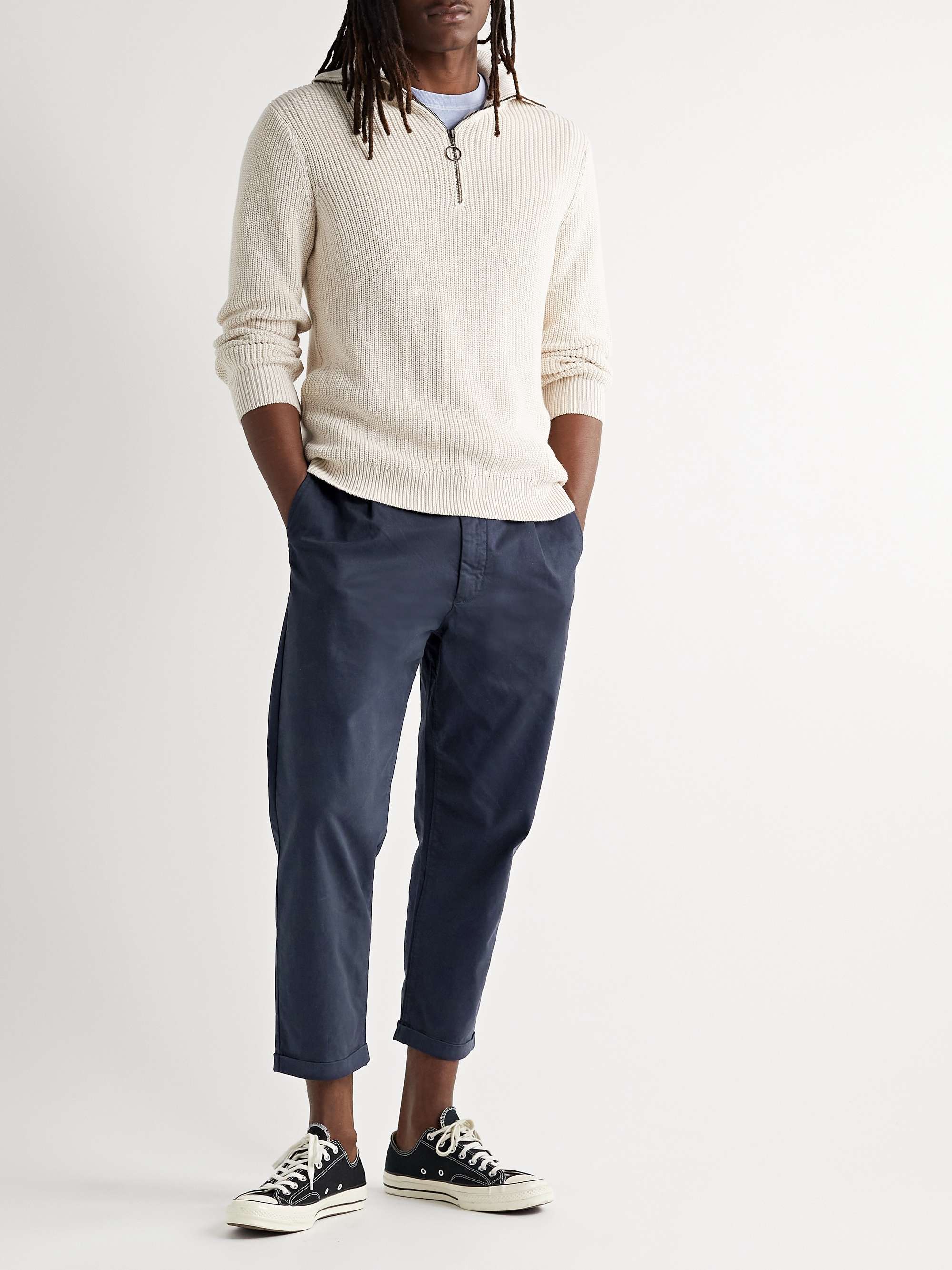 Cropped cotton-blend twill tapered pants