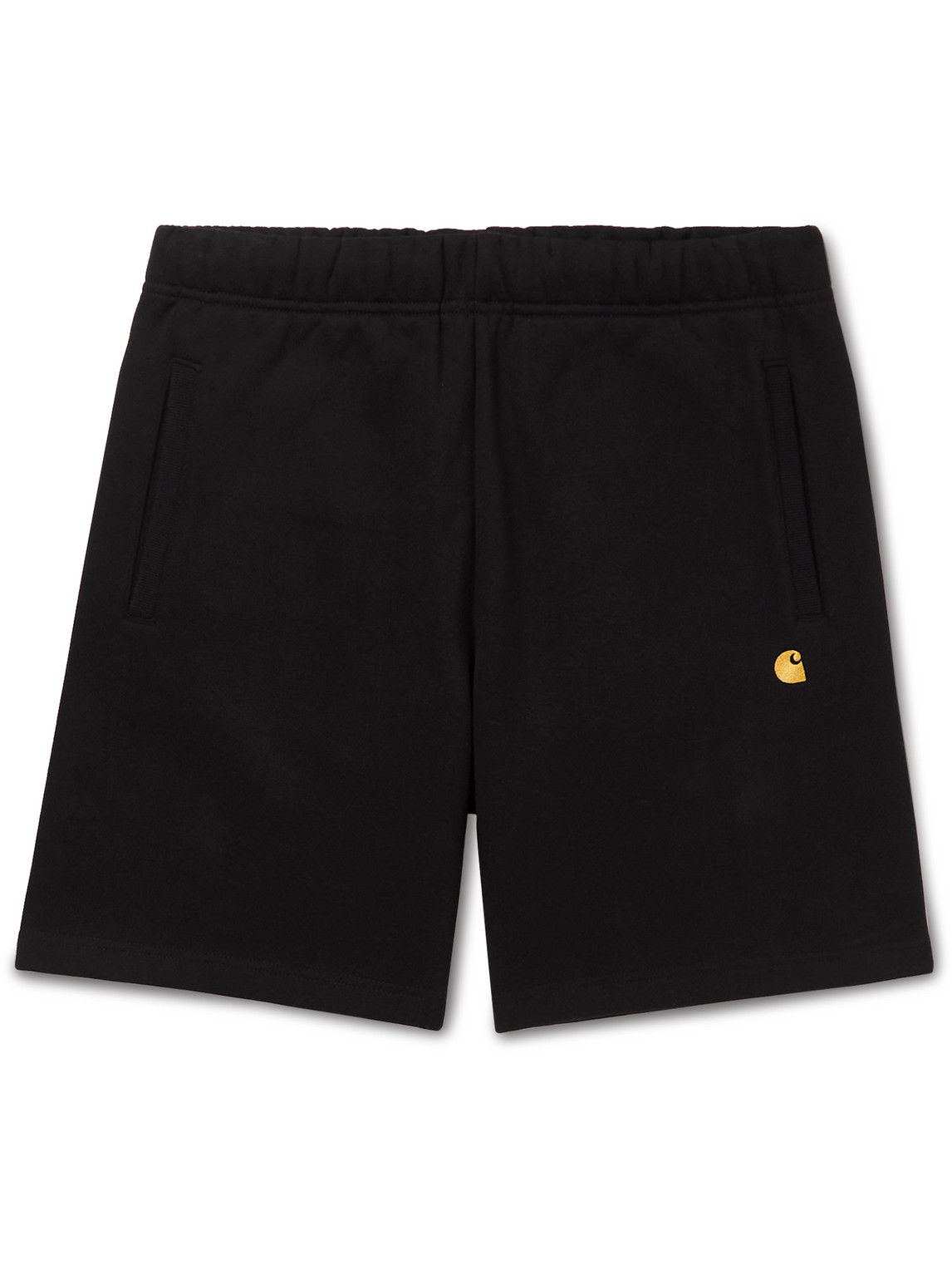 Carhartt Chase Straight-leg Logo-embroidered Cotton-blend Jersey Shorts In 00fxx Black / Gold