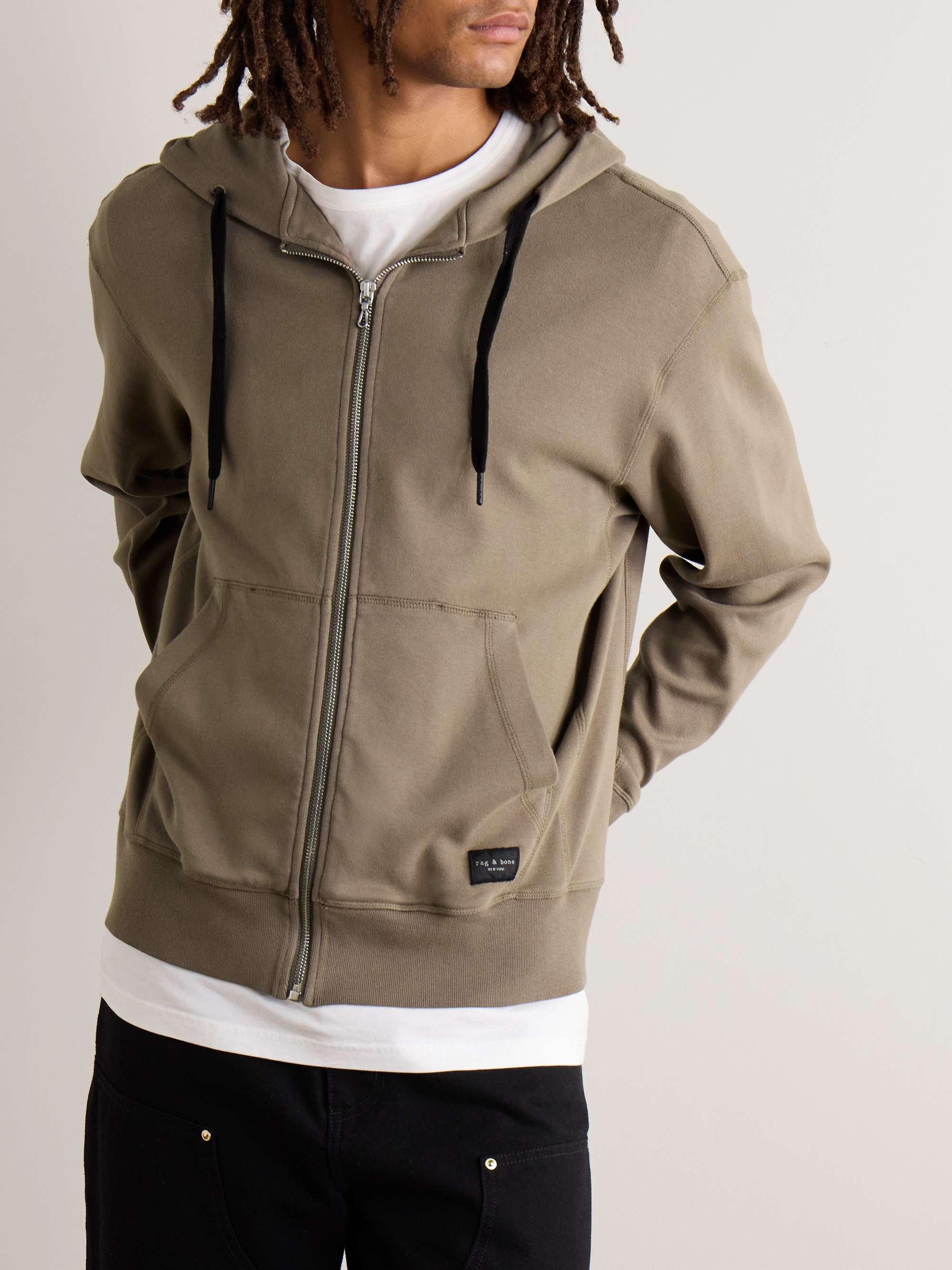 RAG & BONE Future Staples Damon Logo-Appliquéd Organic Cotton-Jersey Zip-Up Hoodie