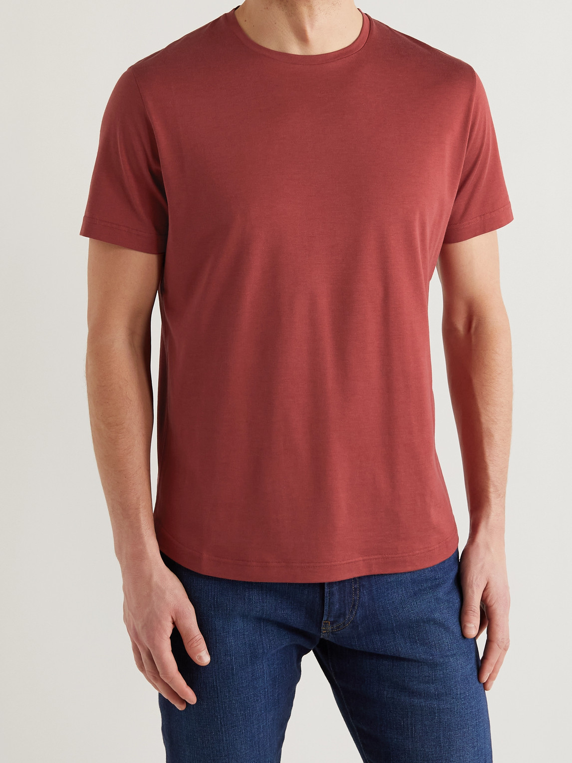 Shop Loro Piana Slim-fit Silk And Cotton-blend Jersey T-shirt In Red