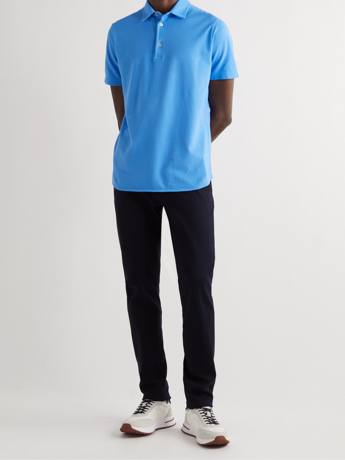 Shop Loro Piana Cotton-piqué Polo Shirt In Blue