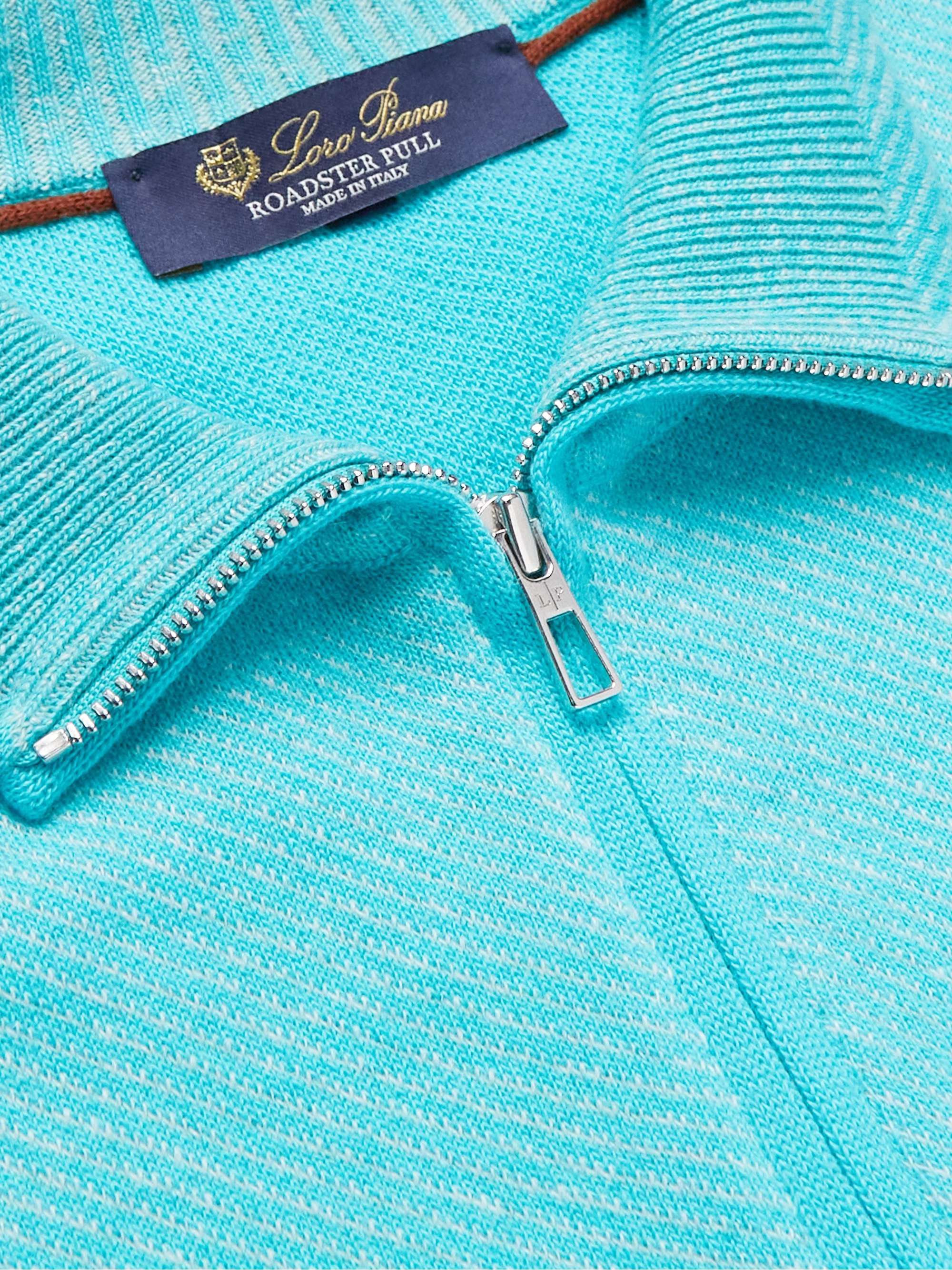 LORO PIANA Roadster Striped Cashmere Half-Zip Sweater