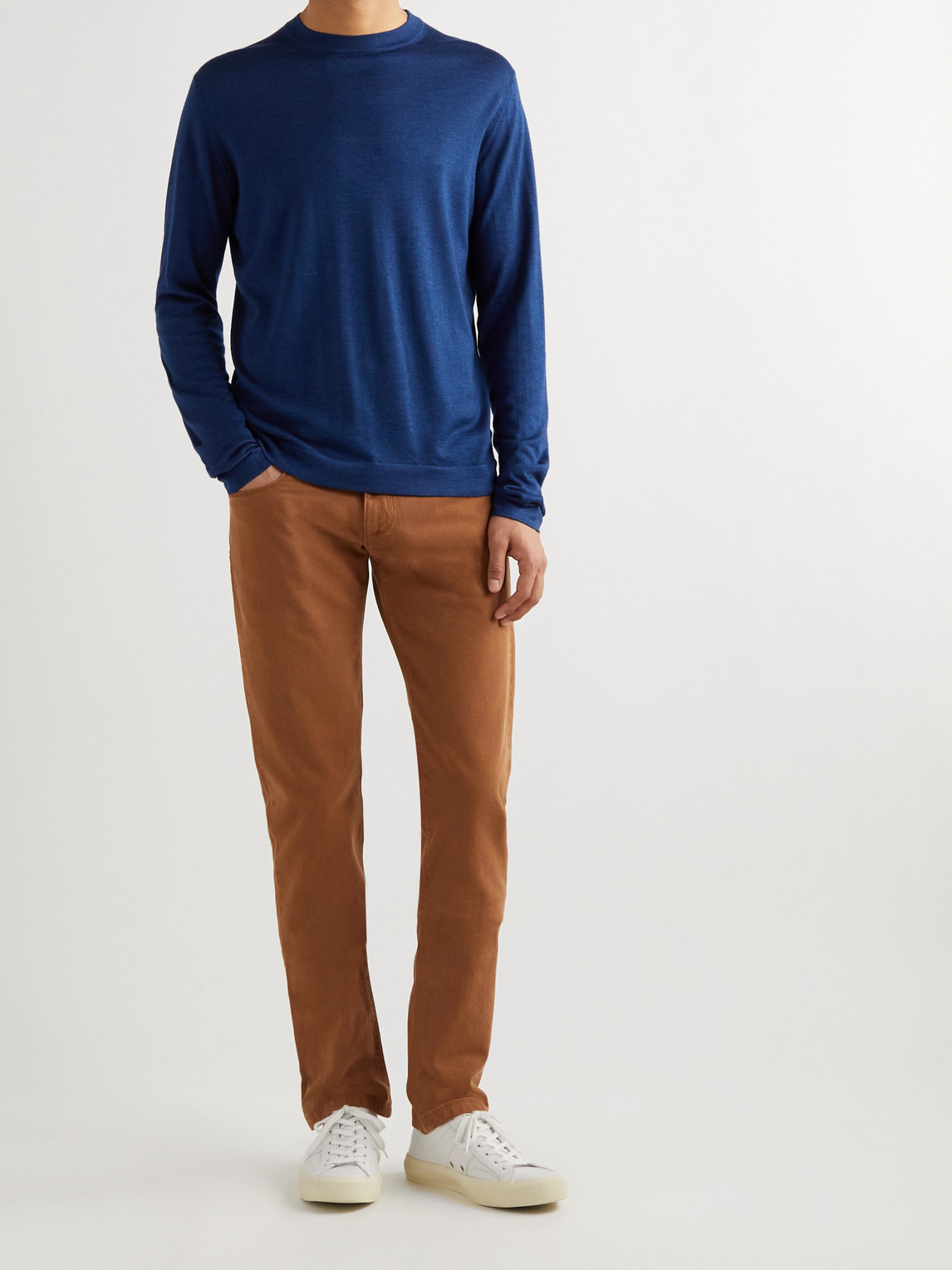 Shop Loro Piana Straight-leg Garment-dyed Jeans In Brown