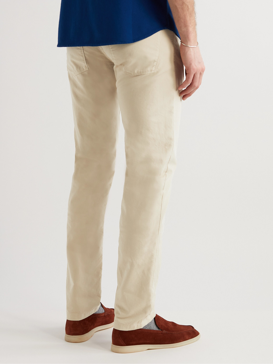 Shop Loro Piana Slim-fit Garment-dyed Cotton-blend Trousers In Neutrals