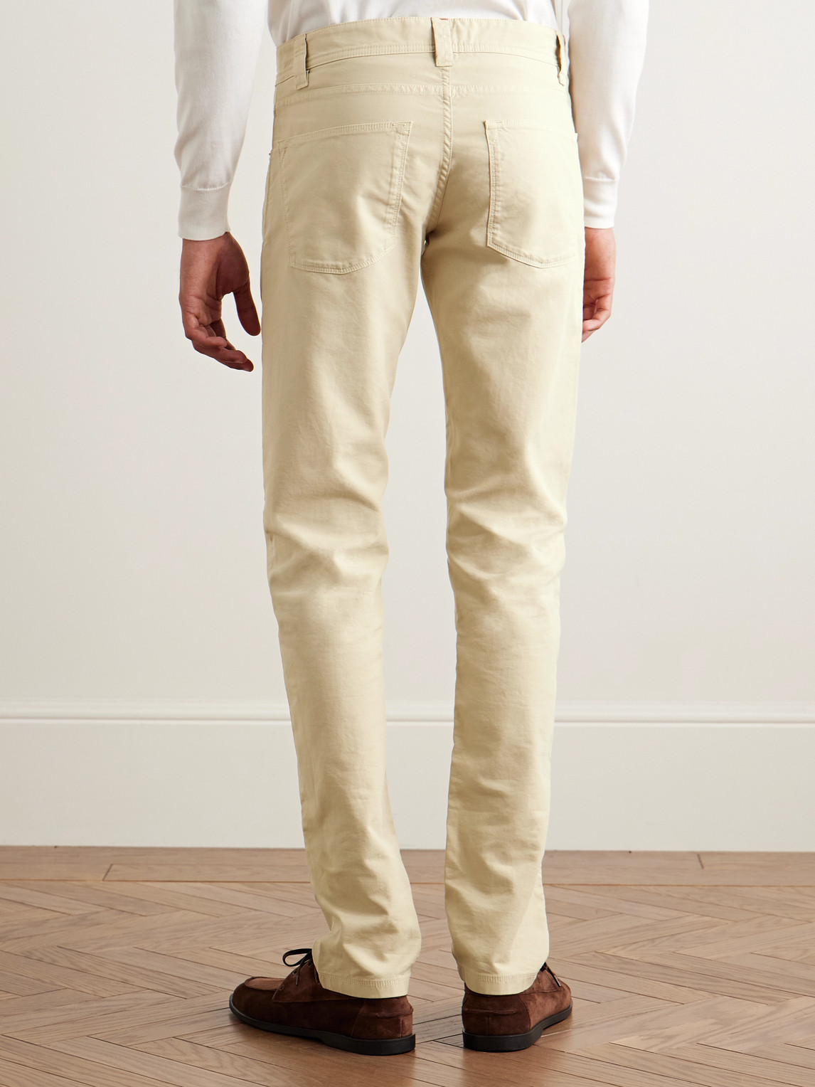 Shop Loro Piana Slim-fit Garment-dyed Cotton-blend Trousers In Neutrals