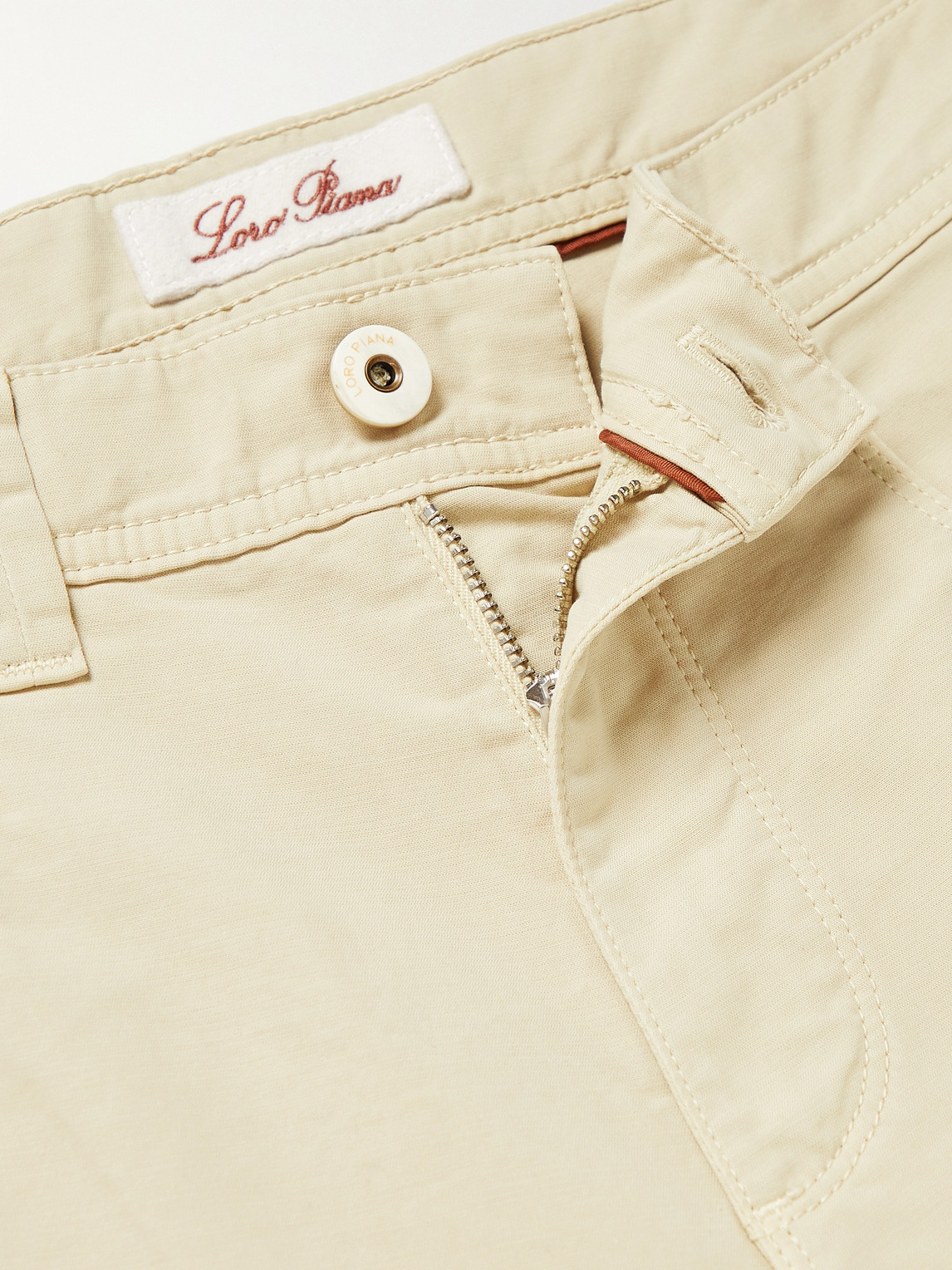 Shop Loro Piana Slim-fit Garment-dyed Cotton-blend Trousers In Neutrals