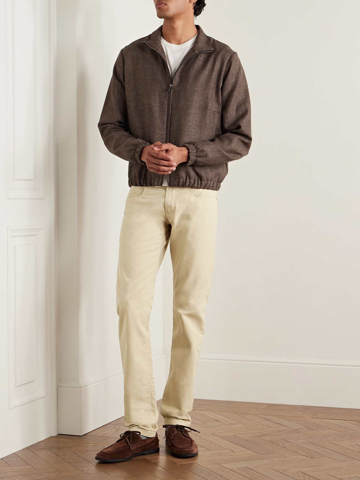 Shop Loro Piana Slim-fit Garment-dyed Cotton-blend Trousers In Neutrals