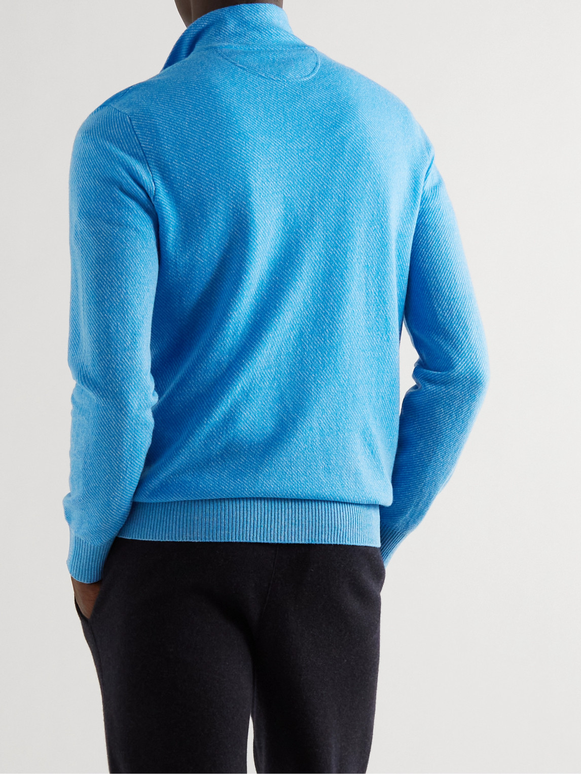 Shop Loro Piana Striped Cashmere Half-zip Sweater In Blue