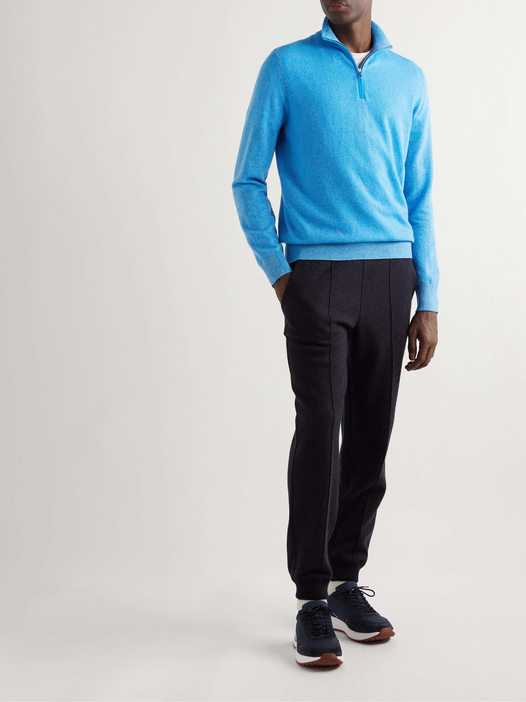 LORO PIANA Roadster Striped Cashmere Half-Zip Sweater